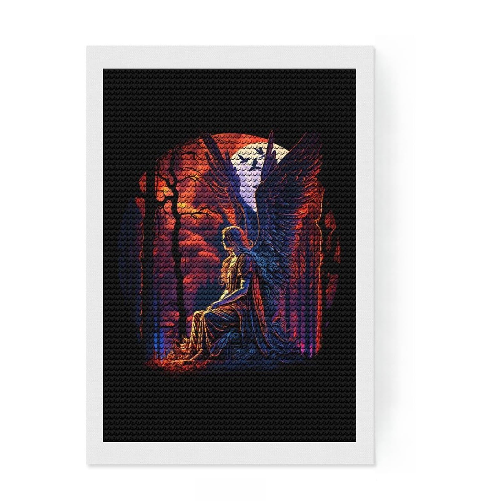 Junmoney Angel Diamond Art Canvas 8"x12", for Creative Relaxation, Easy Handmade Project, Office Decor, Christmas Gift
