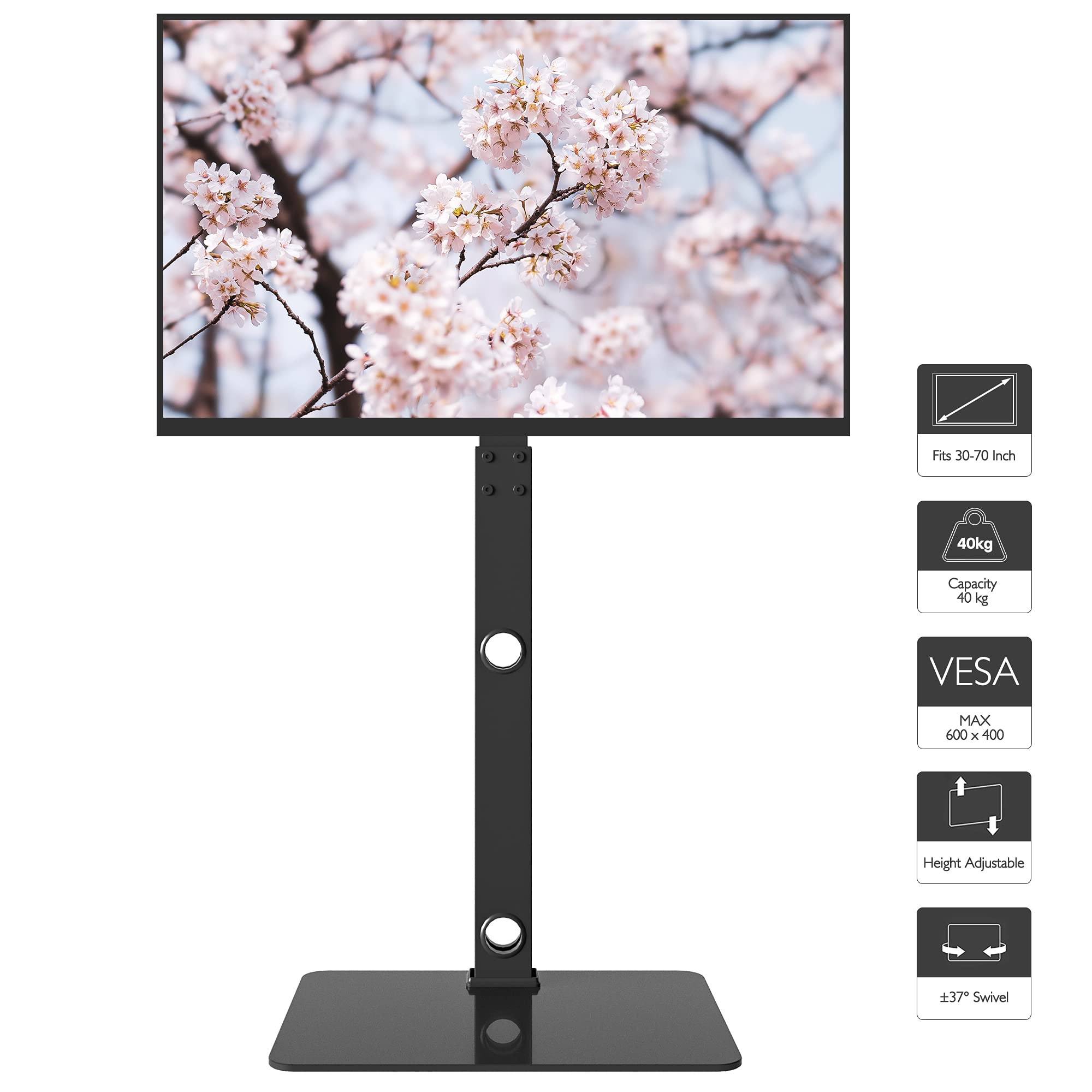 BONTEC Support TV de Sol pour Téléviseurs de 30-70 Pouces Plasma/LED/LCD/OLED Incurvés & Plats, Support TV Haut Réglable en Hauteur jusqu'à 40 kg, Max VESA 600x400 mm