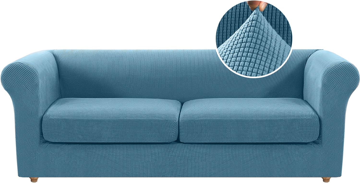 Housse de canapé élastique extensible 2 places bleu poussiéreux grand format