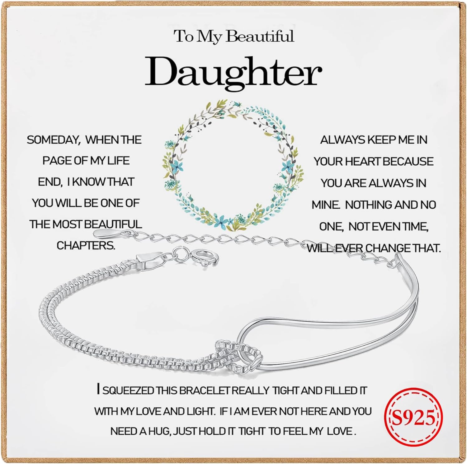 Mother's Day Gifts,To My Daughter Bracelet,Mother Daughter Bracelet,Knot Bracelet for Women,S925 Sterling Silver Love Knot Bracelet for Daughter from Mom & Grandma,Double Layered Bracelets Gift for Birthday,Wedding,Chrismas,Graduation