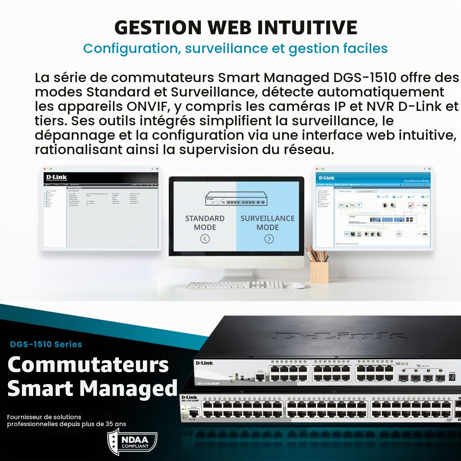 D-Link DGS-1510-20 Switch Smart Manageable 20 Ports Gigabit 10/100/1000mbps - Idéal pour Entreprise Administration et Réseaux Gérés
