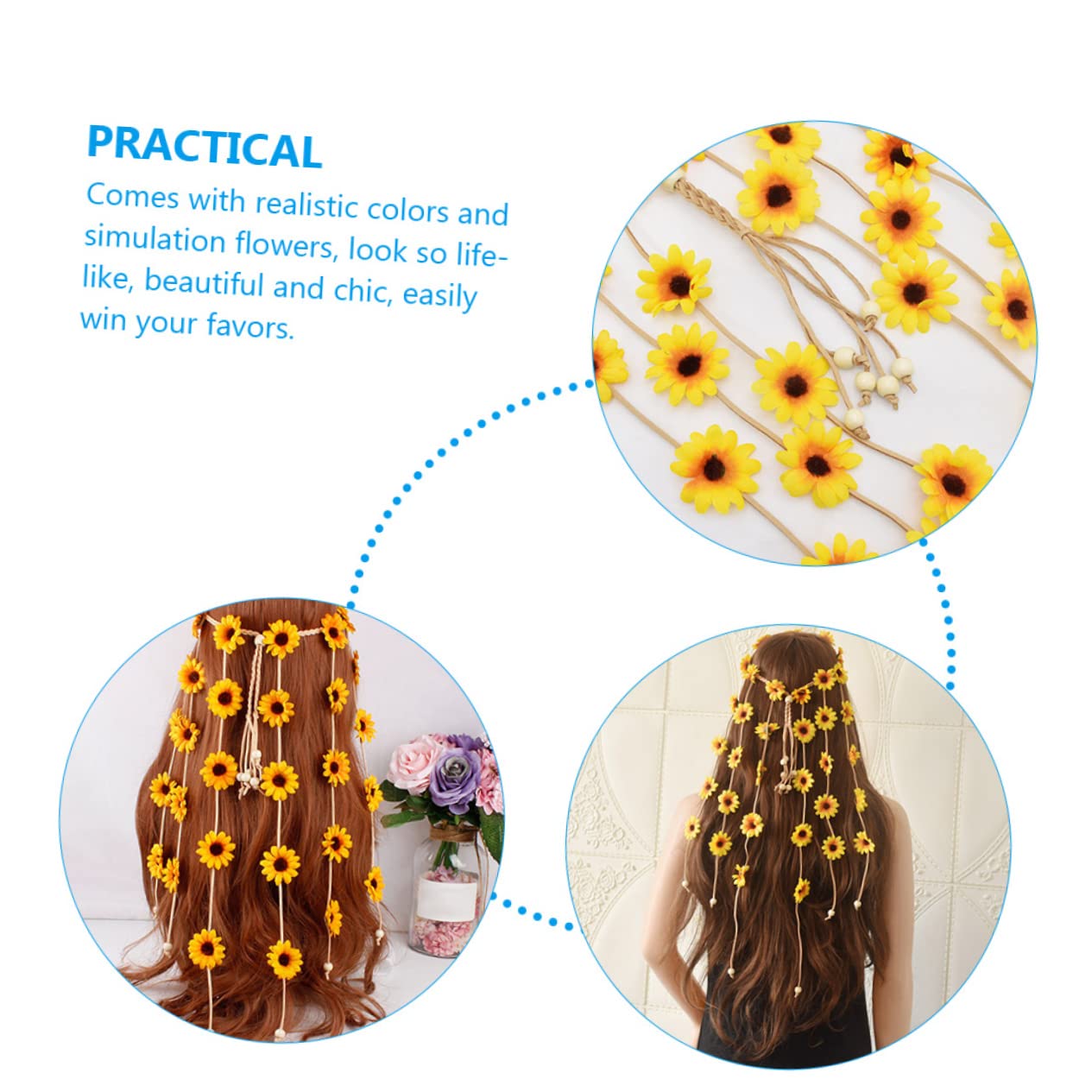 Bandeau Tournesol Fleuri en Tissu Jaune, Serrage-tête Décoratif
