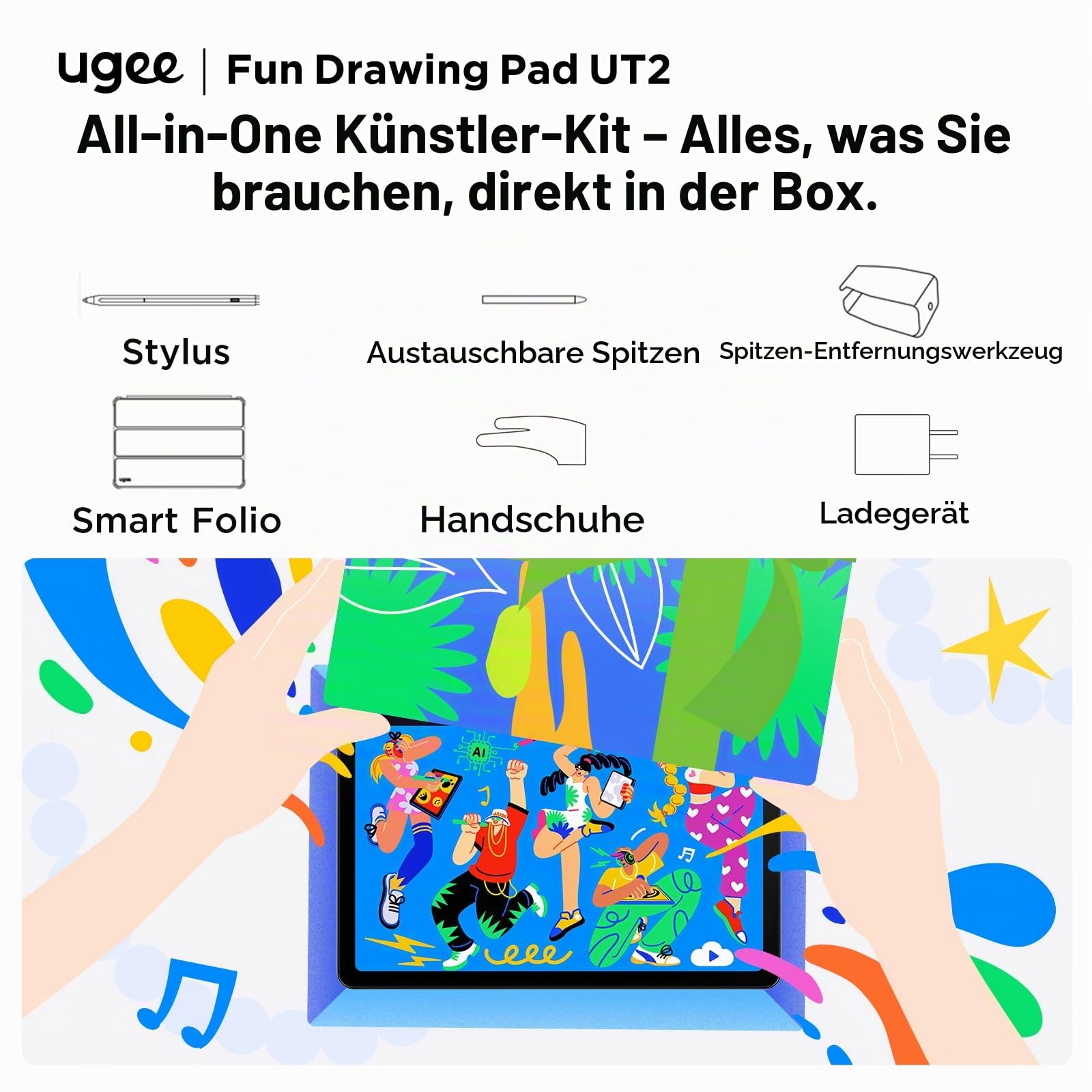 UGEE Pad 10,36 Zoll - Zeichnung Tablette kein Computer erforderlich - 6GB+128GB 2K Ultra HD Large Screen mit Full-Laminated Screen - Android 14 Tablet - Zeichnung Stand für 7000mAh+18W Batterie