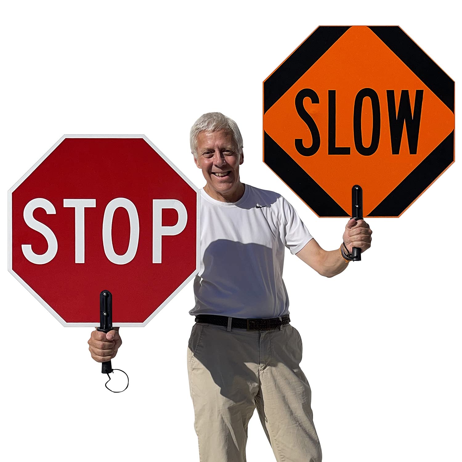 SmartSign 18 x 18 inch Handheld “STOP - SLOW” Paddle Sign with Handle (1-Pack), Double-Sided, Screen Printed, 120 mil Aluminum Composite, Multicolor, Made in USA — Amazon image 12