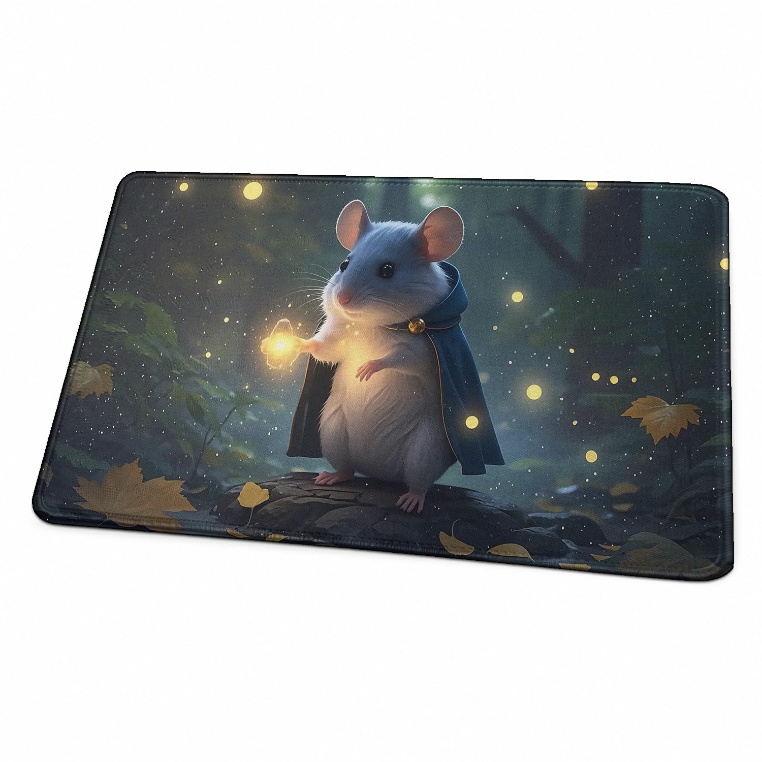 MTG Playmat, Fantasy Forest Landscape TCG Game Mat with Zones, 24 x 14 Inch HD Dense Fine Weave Surface, Non‑Slip Rubber Backing With Storage Bag for Card Games (Cute Mouse No Zones) — image 1