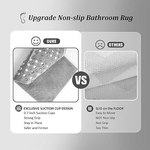 Miniatura 5 de Alfombra de baño pequeña 2 en 1, antideslizante, color gris, alfombra de baño para piso, alfombra de baño de felpilla de microfibra lavable, tapete