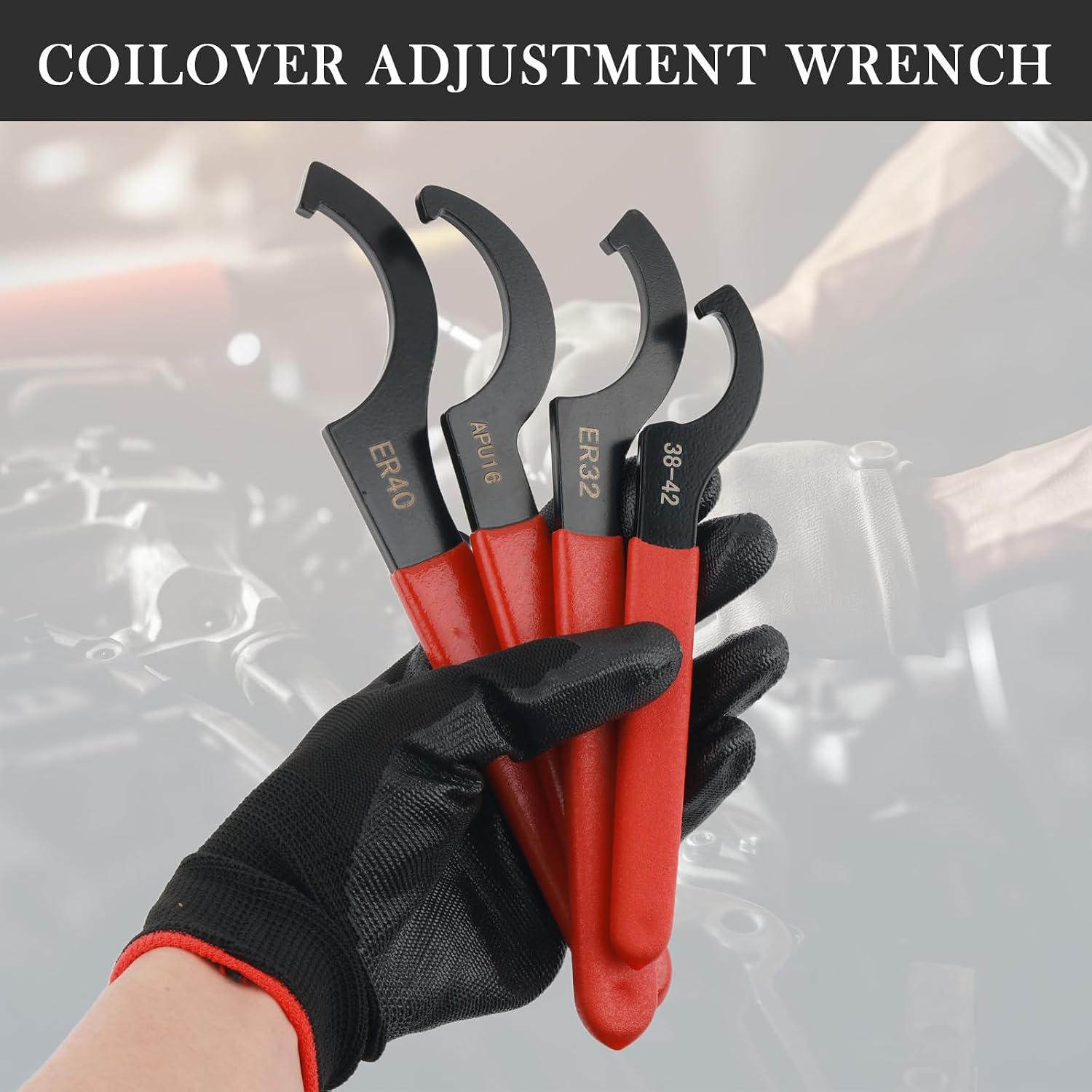 4PCS Hook Spanner Wrench Set,Heavy Duty Coilover Wrench Coilovers Disassembly of Suspension Systems and Shock Absorbers,Universal Wrenches Tool Set Steering & Suspension Tools
