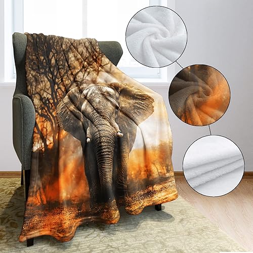 Miniatura 4 de HommomH Manta de elefante africano naranja de 40 x 50 pulgadas, manta de forro polar suave y esponjosa para mujer