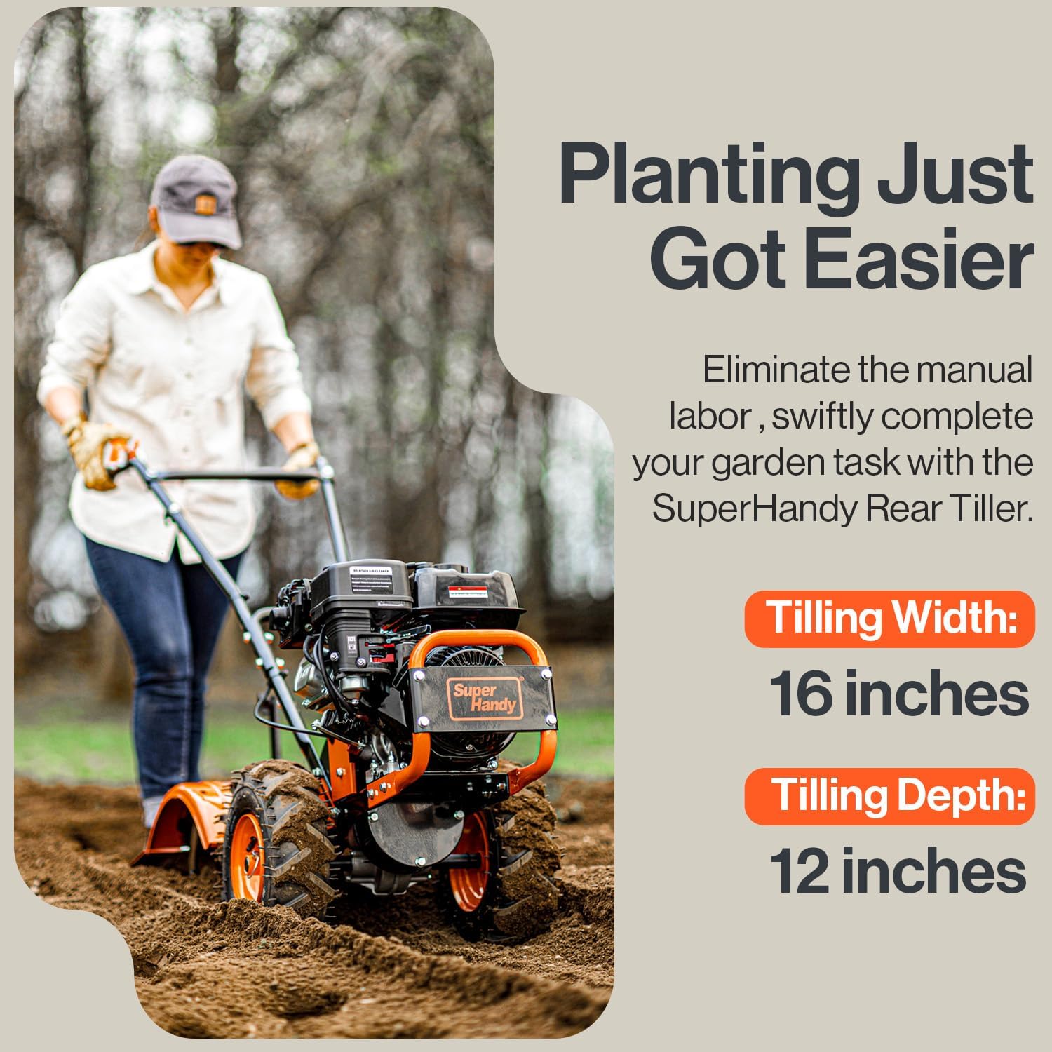 SuperHandy Tiller Cultivator – 7HP 209cc Engine, Adjustable Tilling Width & Depth, Heavy-Duty Steel Tines for Garden Soil Prep, Landscaping & Weed Removal (Rear Tine Tiller)