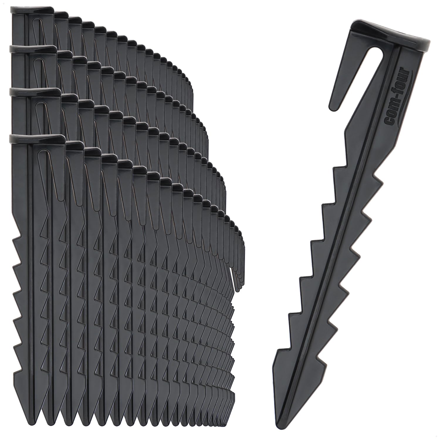 com-four® 100x ground nails for fixing robotic lawnmower cables, plastic ground anchors with barbs, ground nails (100x black