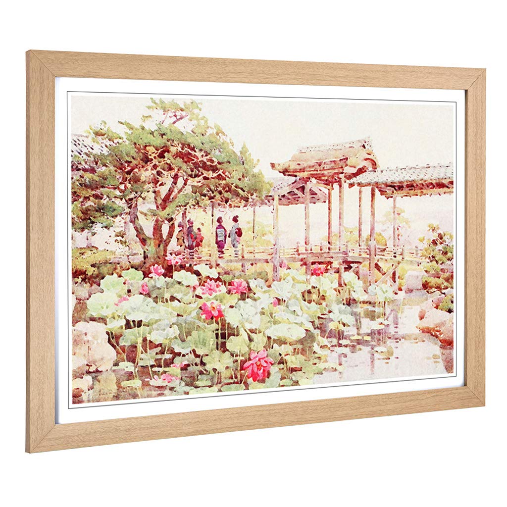 Big Box Art Framed Print of Ella Du Cane Japanese Oriental Lotus at Kodaiji Design | Wall Art Picture| Home Decor for Kitchen, Living Room, Bedroom, Hallway, Oak, A2 / 24.5x18 Inch / 62x45cm