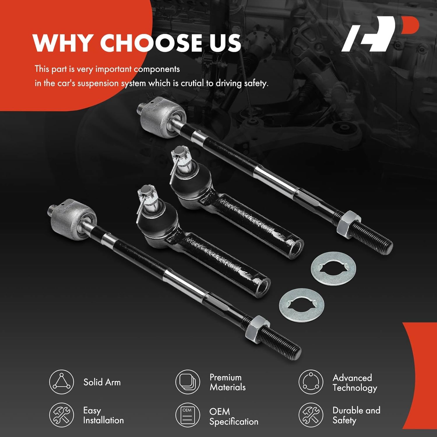 A-Premium Set of 4, Front Inner & Outer Tie Rod End Kit, Compatible with Subaru Impreza 1998 1999 2000 2001