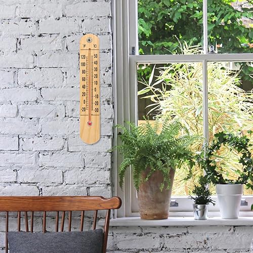 Miniatura 9 de VANZACK Termómetro de madera para habitación, medidor de temperatura duradero para invernadero, guardería, oficina, hogar, lectura, escalas con