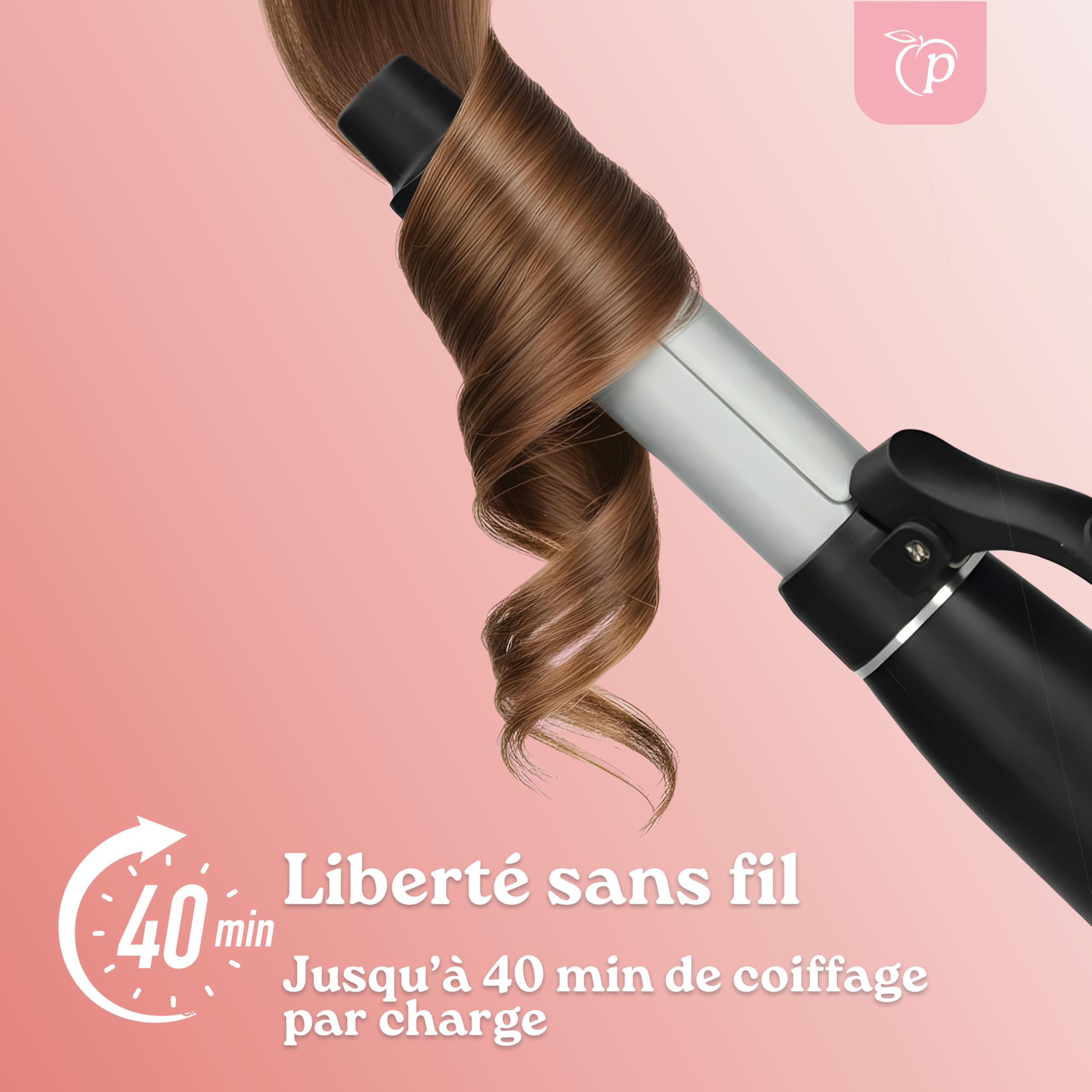 mini Boucleur à cheveux Sans Fil | Fer à Boucler | Fer à friser de voyage | 2 Niveaux de Temperature 160°C-180°C | Boucler Rechargeable USB-C | 20.2x4.8x2.9cm | Noir