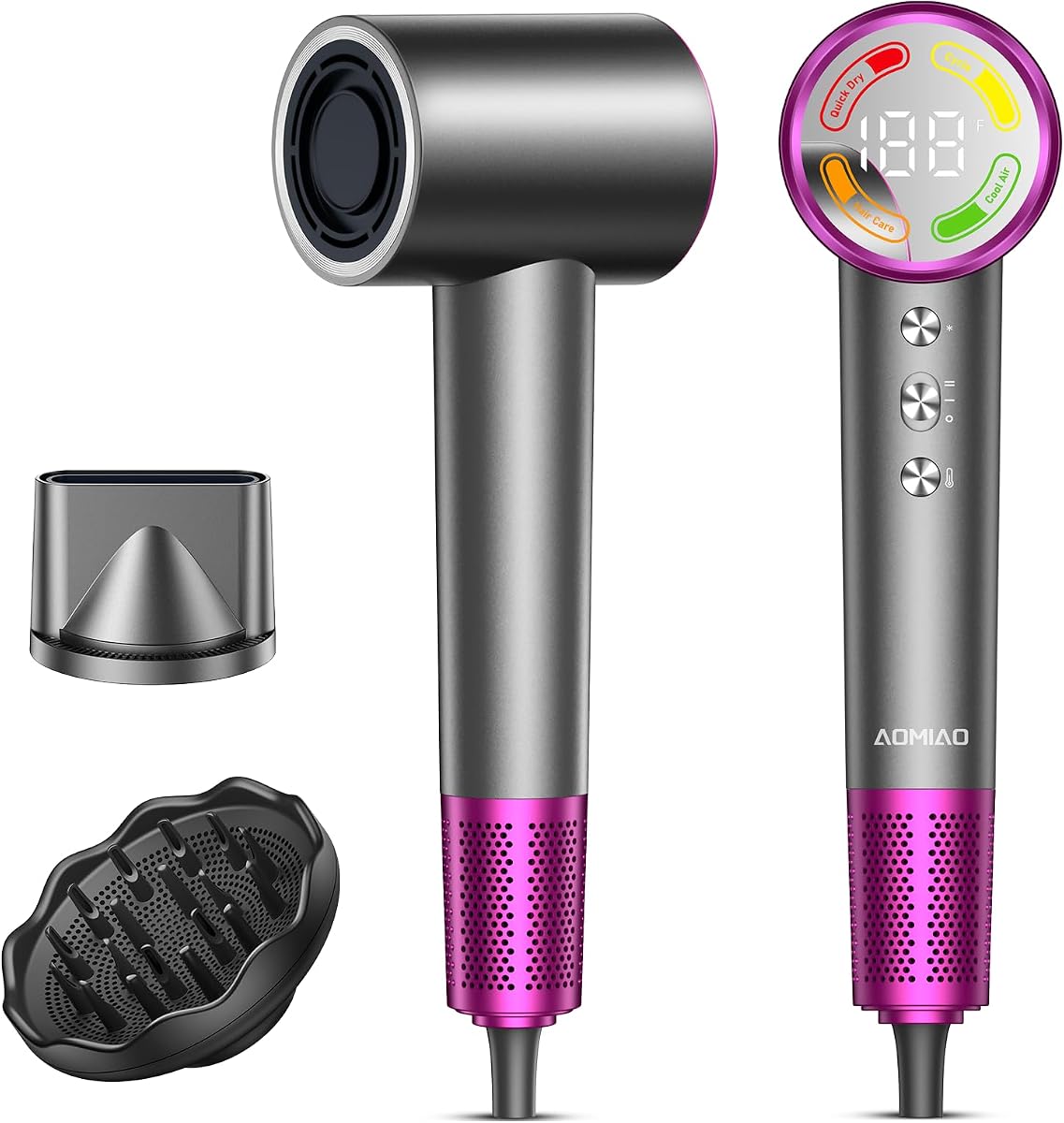 High-Speed Hair Dryer with Diffuser, Ionic Blow Dryer, Gray | 160,000 RPM Brushless Motor, 500 Million Negative Ions, Prevents Overheating, 59dB Low Noise, For Curly Hair, Travel Compact