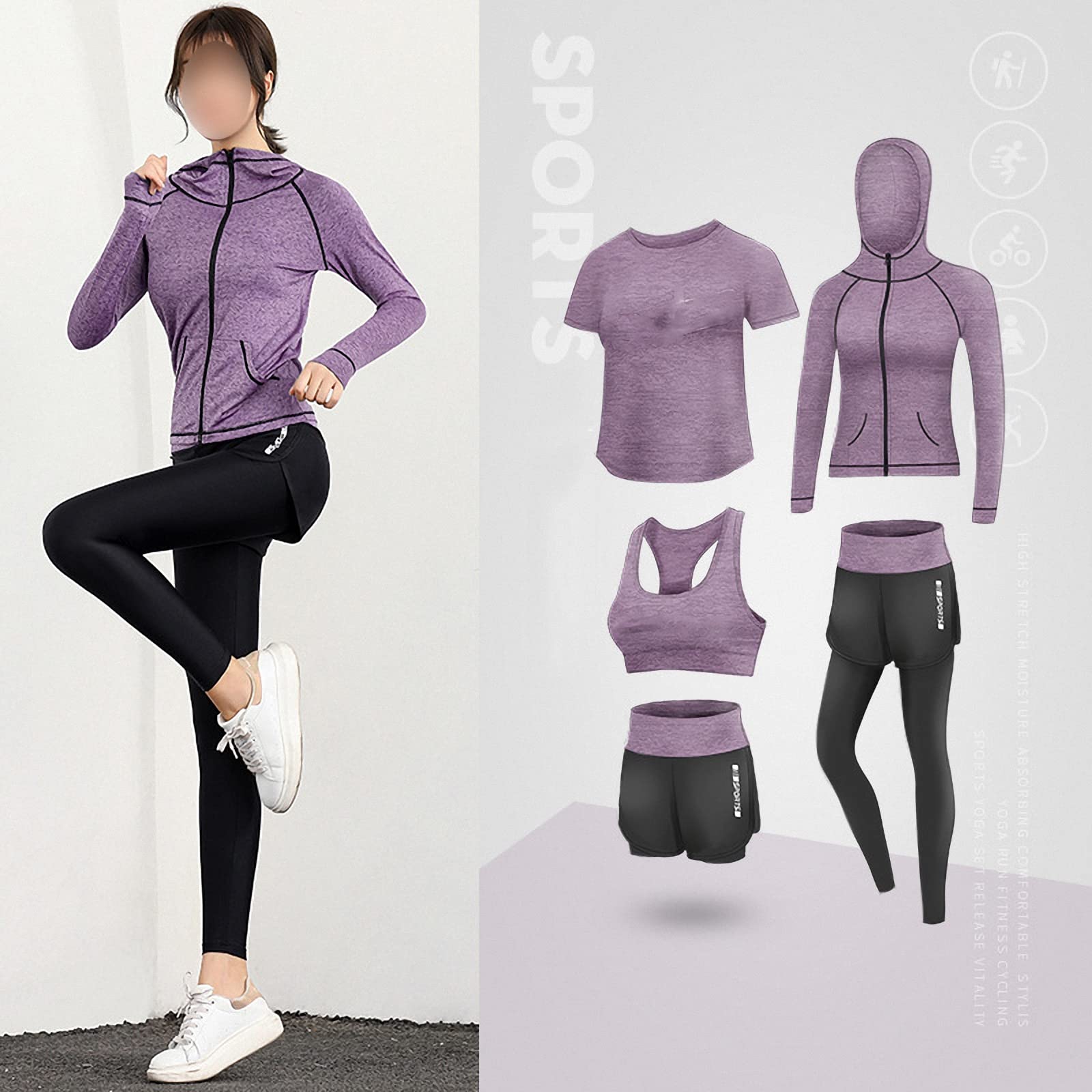 5-częściowy damski dres fitness, joga dla początkujących odzież na siłownię, do biegania na co dzień szybkoschnące legginsy, styl 2, 3XL