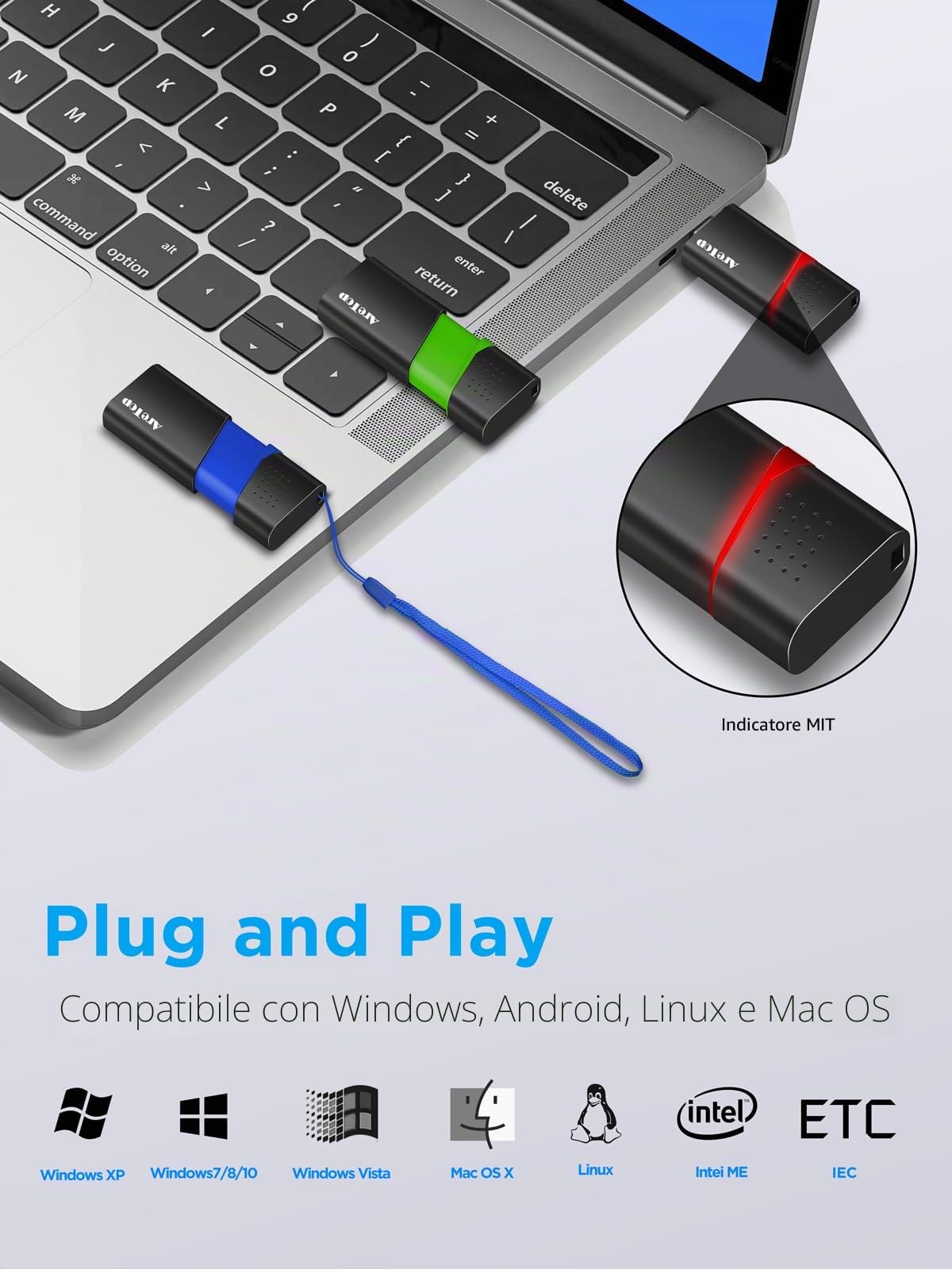 AreTop Chiavetta USB 3.0 32 GB 10 pezzi Flash Drive High Speed, velocità di lettura fino a 100 MB/s, con 1 adattatore USB-C compatibile con PC, laptop, auto e console di gioco