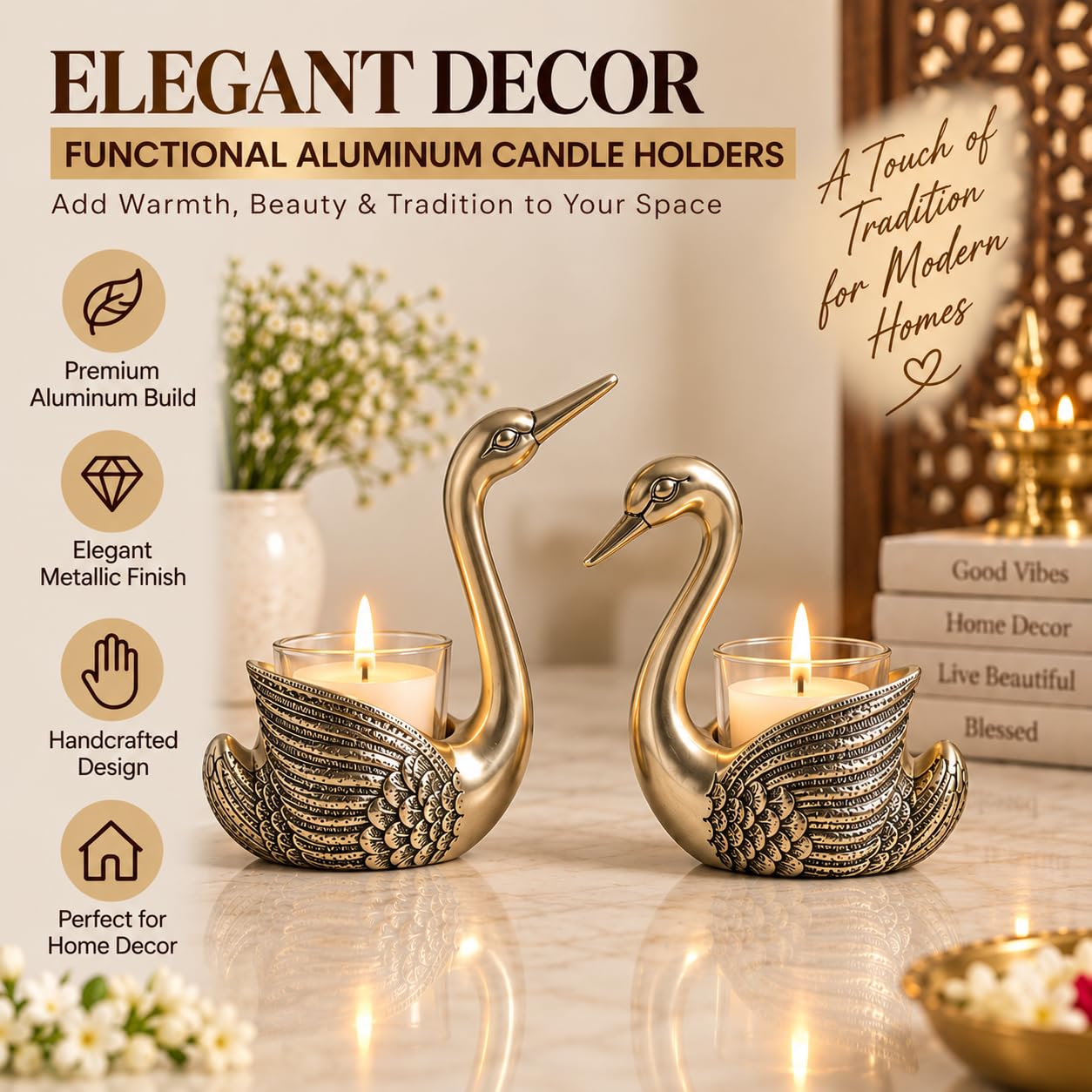 Gold Swan Candle Holders - Elegant Home Decor -3