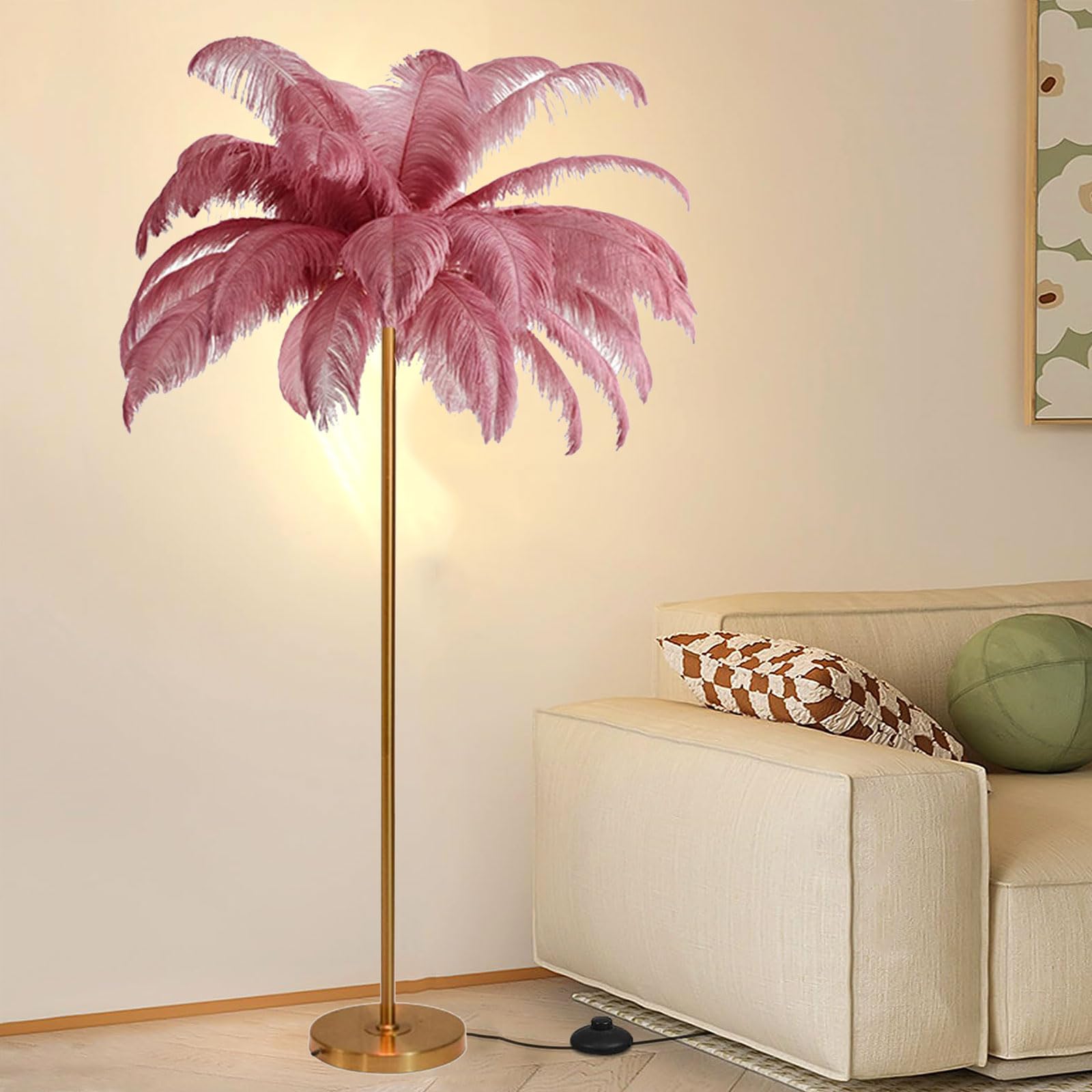 KKXXYQFC Lampada da dimmerabile da 160 cm con Piume di Struzzo Naturali Lampada da Lettura a LED da Perfetta per L'Ufficio e la Decorazione della casa