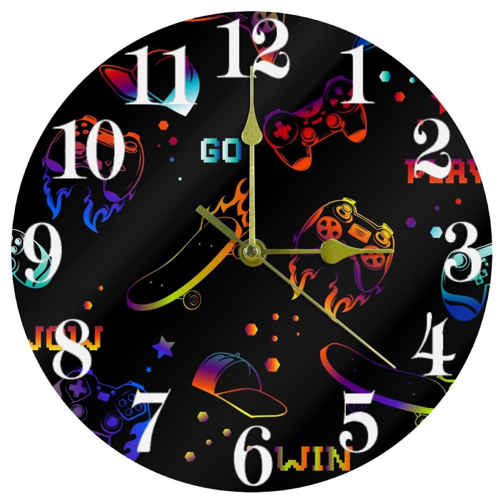 Horloge murale ronde originale pour cuisine et bureau style gaming et skateboard
