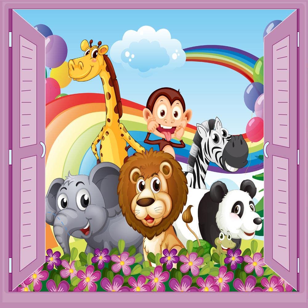 StickerArt Çocuk Odası Bebek Odası Pencere Poster Duvar Kağıdı Hayvanlar