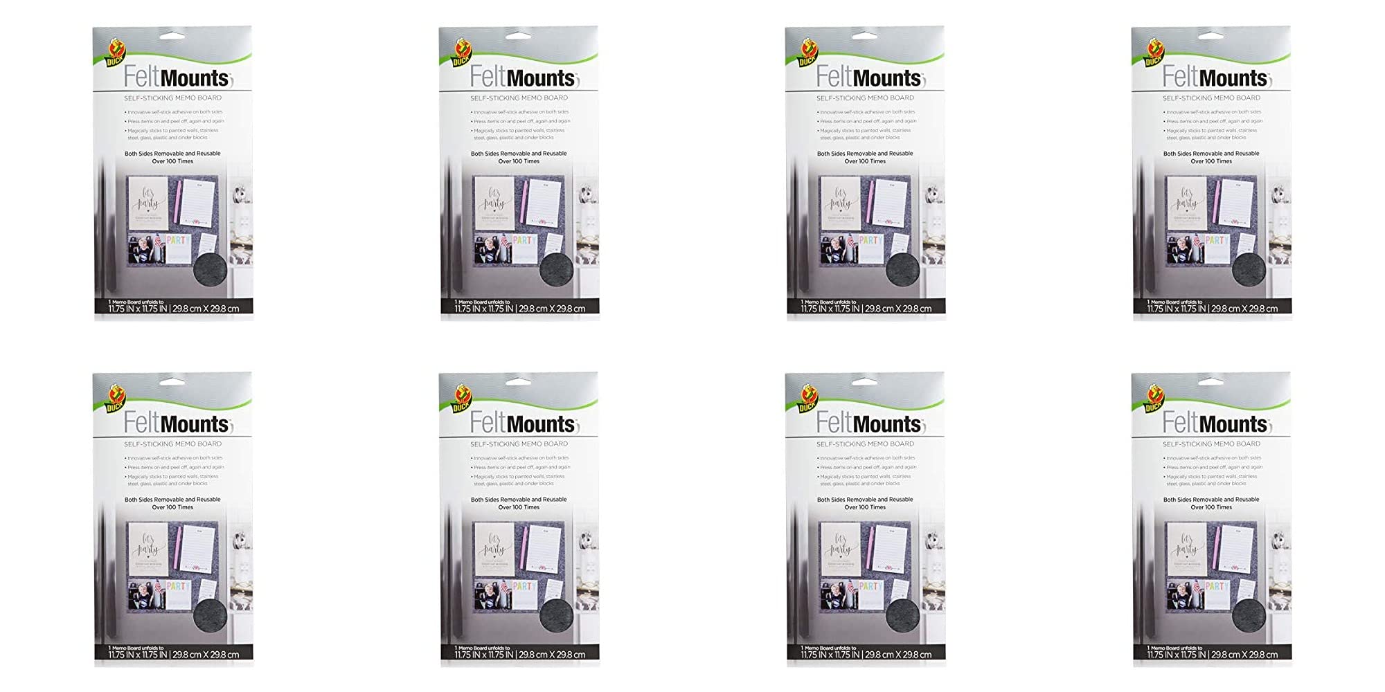 Duck Felt Mount Sticky Memo Board, Reusable, Charcoal Grey, 29.8cm x 29.8cm, Pack of 8