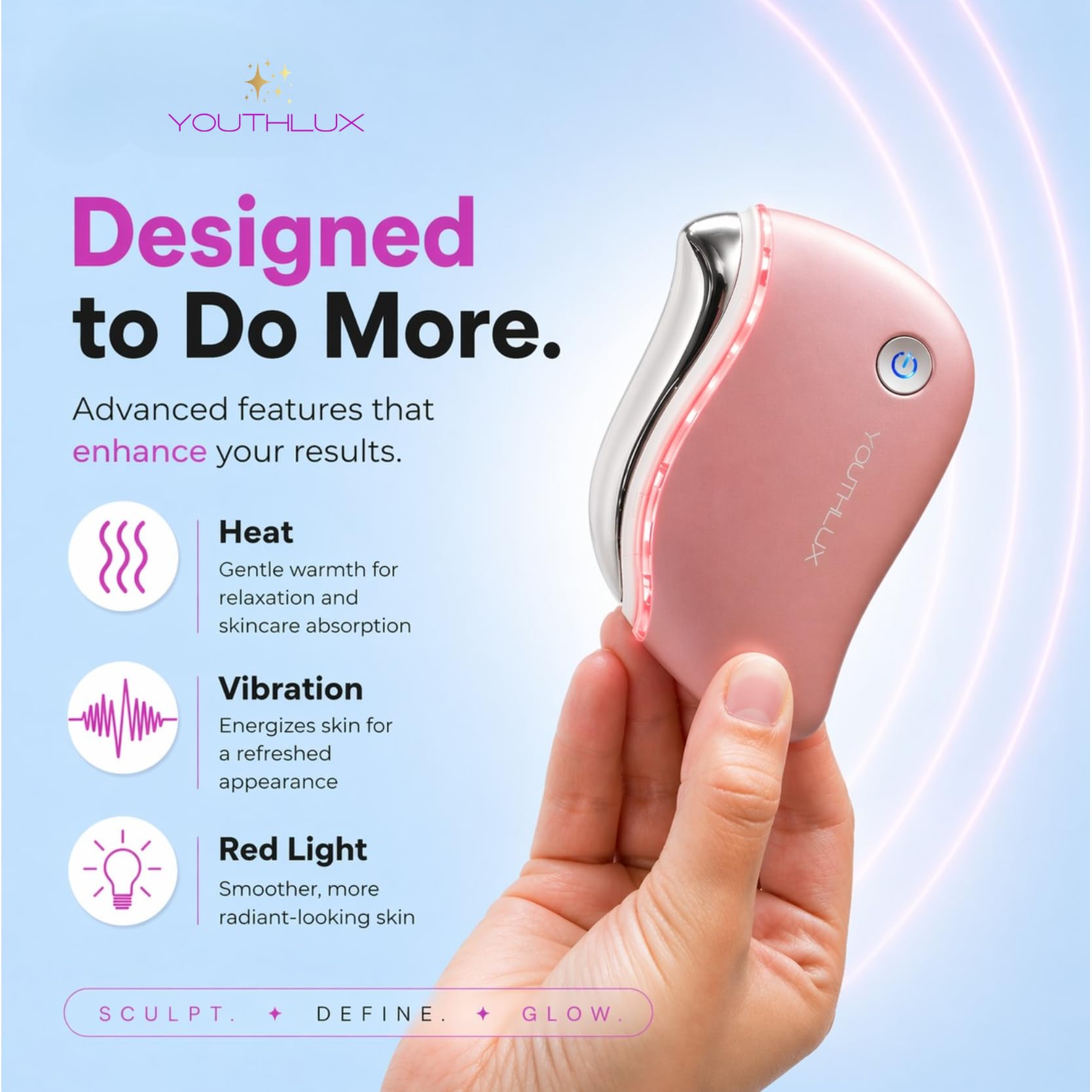 YouthLab ProSculpt Gua Sha Outil ultime de grattage/sculpture/raffermissement du visage, chaleur / vibration électrique, anti-âge/rides, gonflement des yeux, soulagement de la tension, acupression,