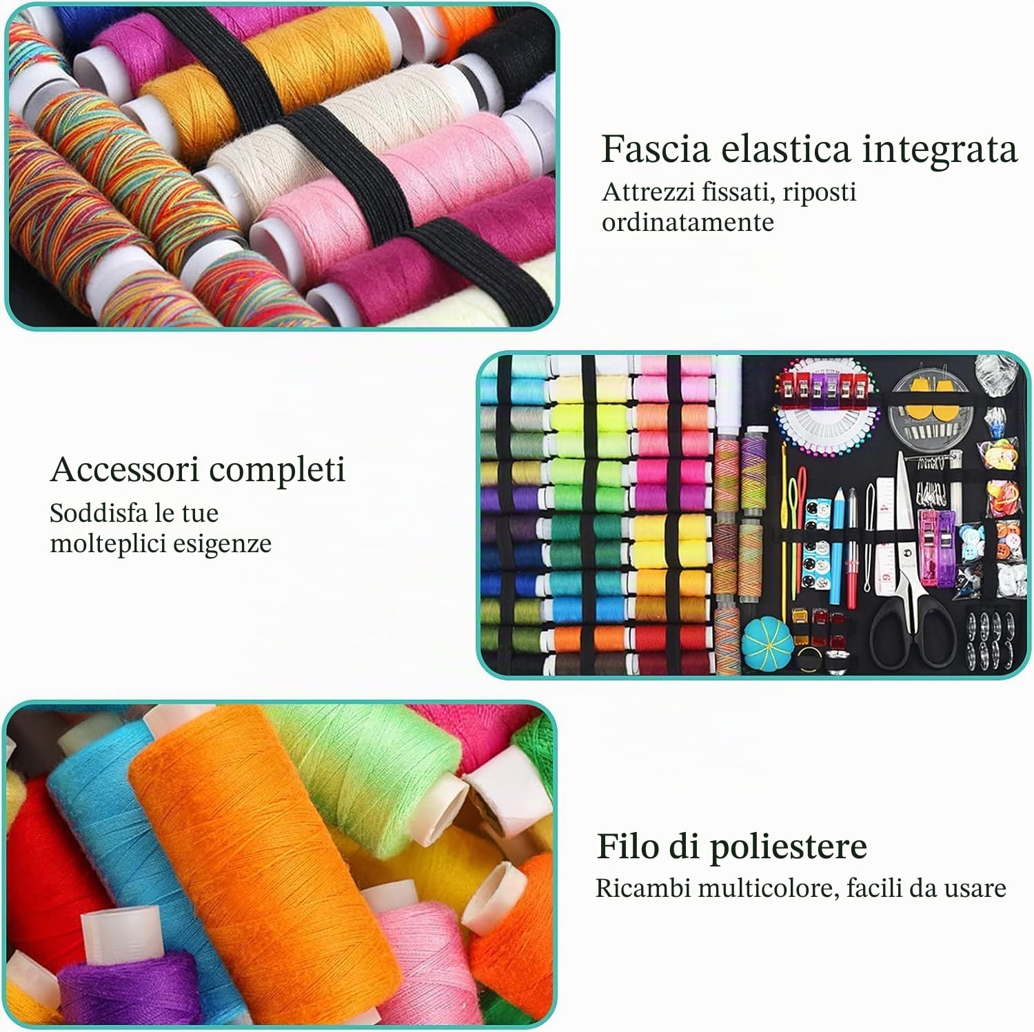 Kit da cucito, Set con 264 Pezzi, Incluso Borsa da Viaggio, Adatto a Casa, Viaggio e Emergenza, Uso Portatile