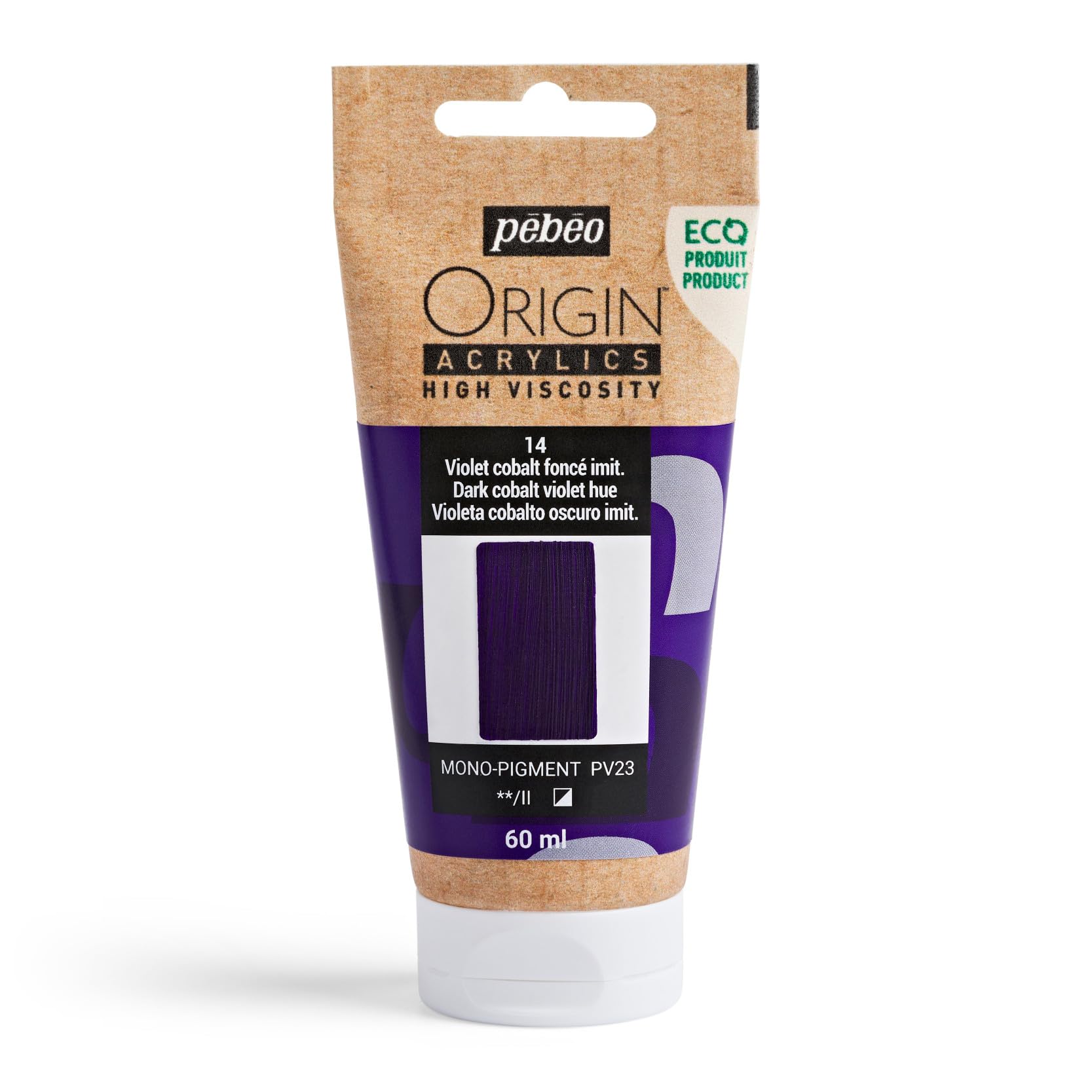 PEBEO - Origin Acrylics 60 ml - Eco-designed Acrylic Paint - High Viscosity - Matt Finish - 100% Recycled Binder - 96% European Raw Materials - Imitation Dark Cobalt Violet