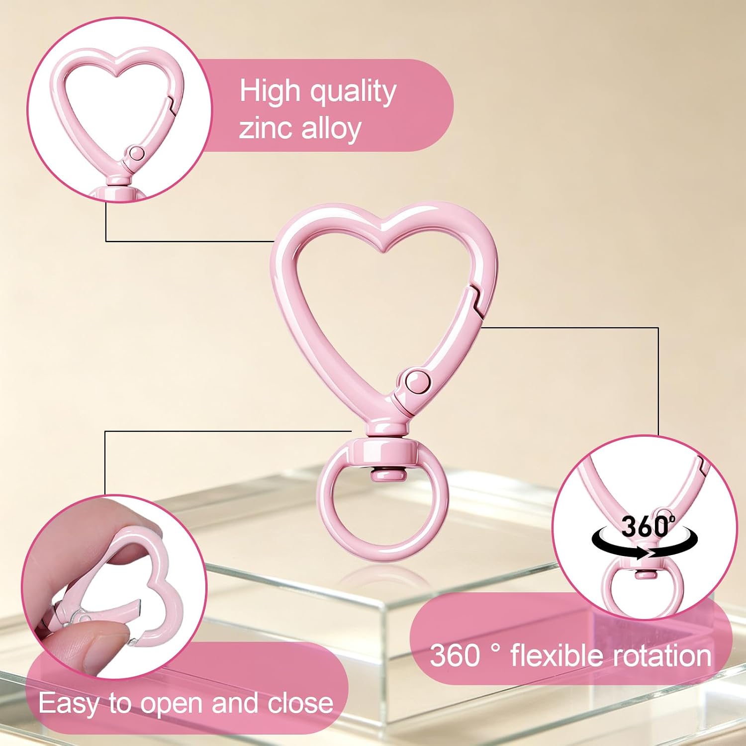 12 Pcs Heart Shape Keychain Clip, Metal Carabiner Clasps Spring Hook image 3