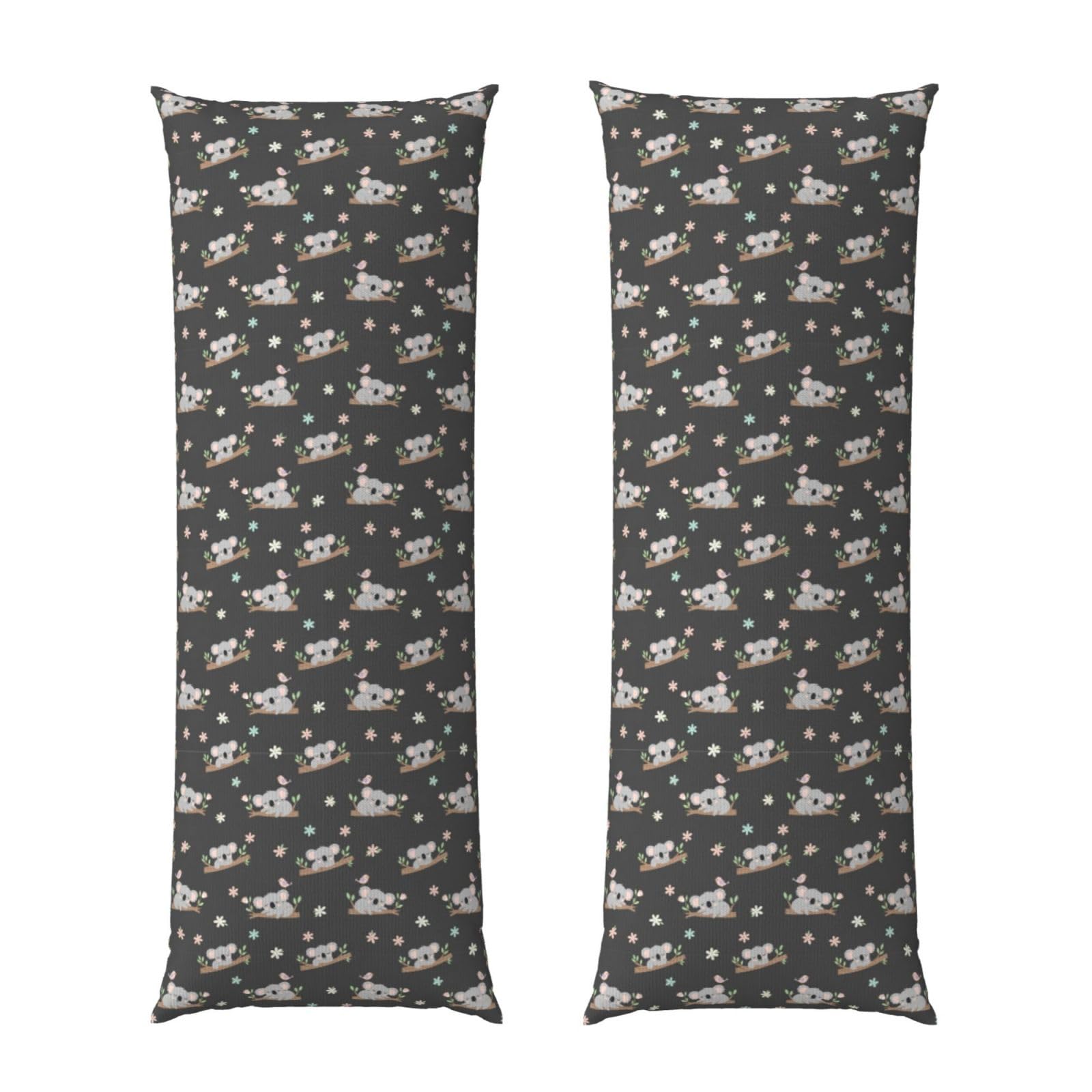 Long Pillow Cover 20x54, Cute Cartoon Koala and Flowers Floral, Cozy Microfiber Pillowcase with Zipper, Soft Breathable Protector for Bed Sofa Couch Decoration
