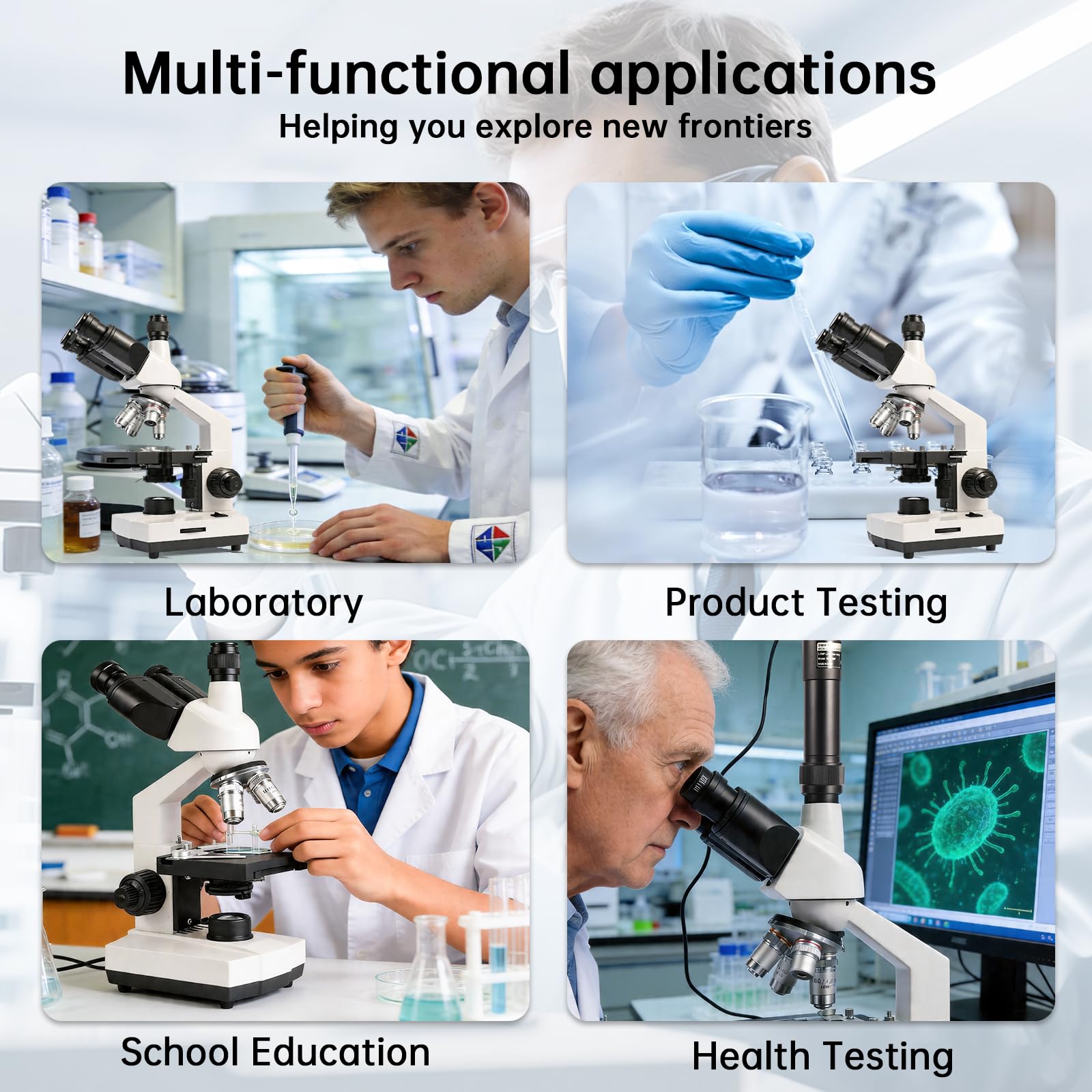 SWIFT SW320T Trinokular-Mikroskop 40X-5000X, professionelles Labor-Mikroskop mit 2MP Kamera, Tragetasche, Handyhalterung & Experimentierzubehör - Metallkörper für Erwachsene & Studenten