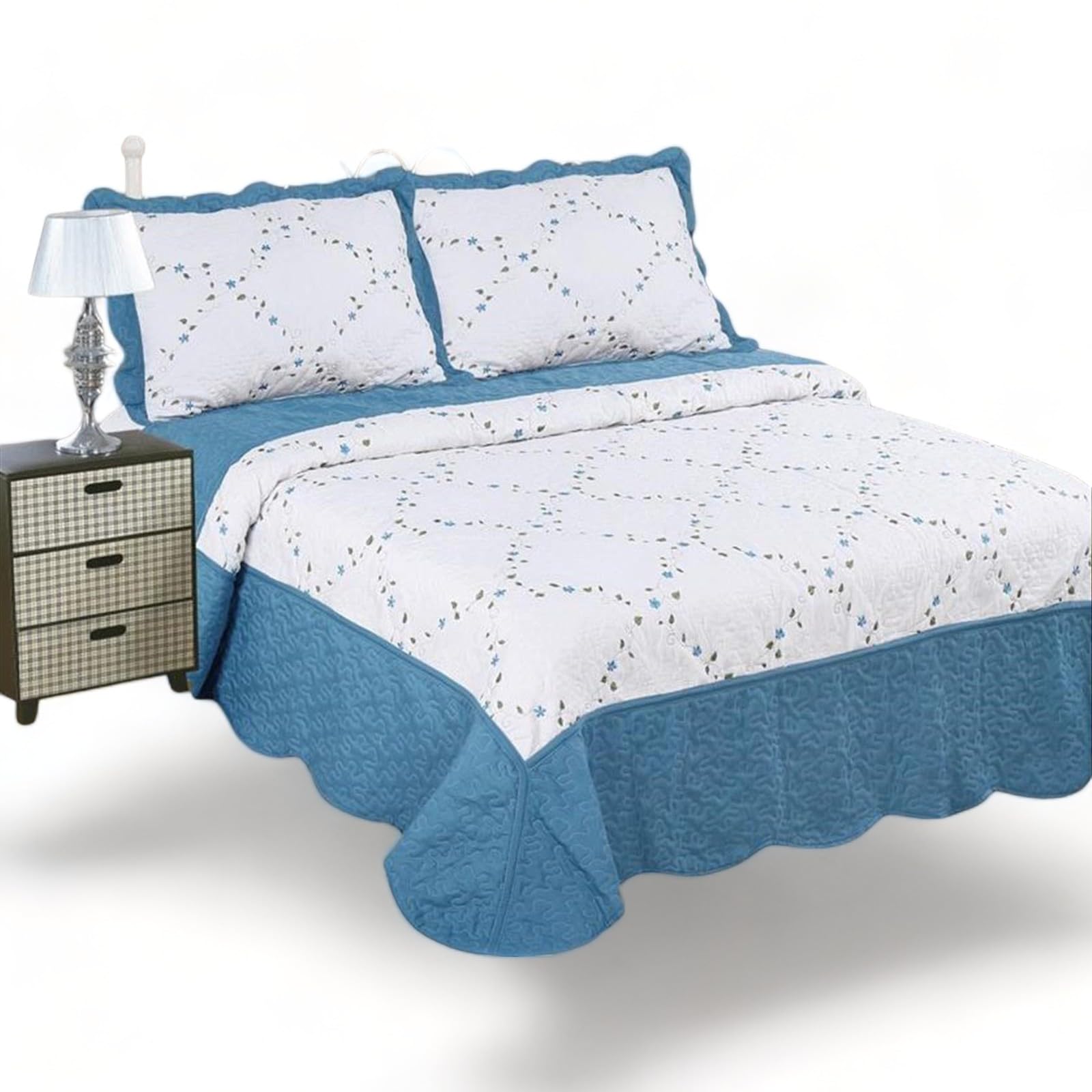 ZTex Colcha Boutí Bordada Ligera para Primavera Verano Otoño Invierno 100% Microfibra Extra Suave Funda Cojin incluida Cubre Cama Multiusos Entretiempo (M Cama 120/135-235x260 CM, X2629 Azul)