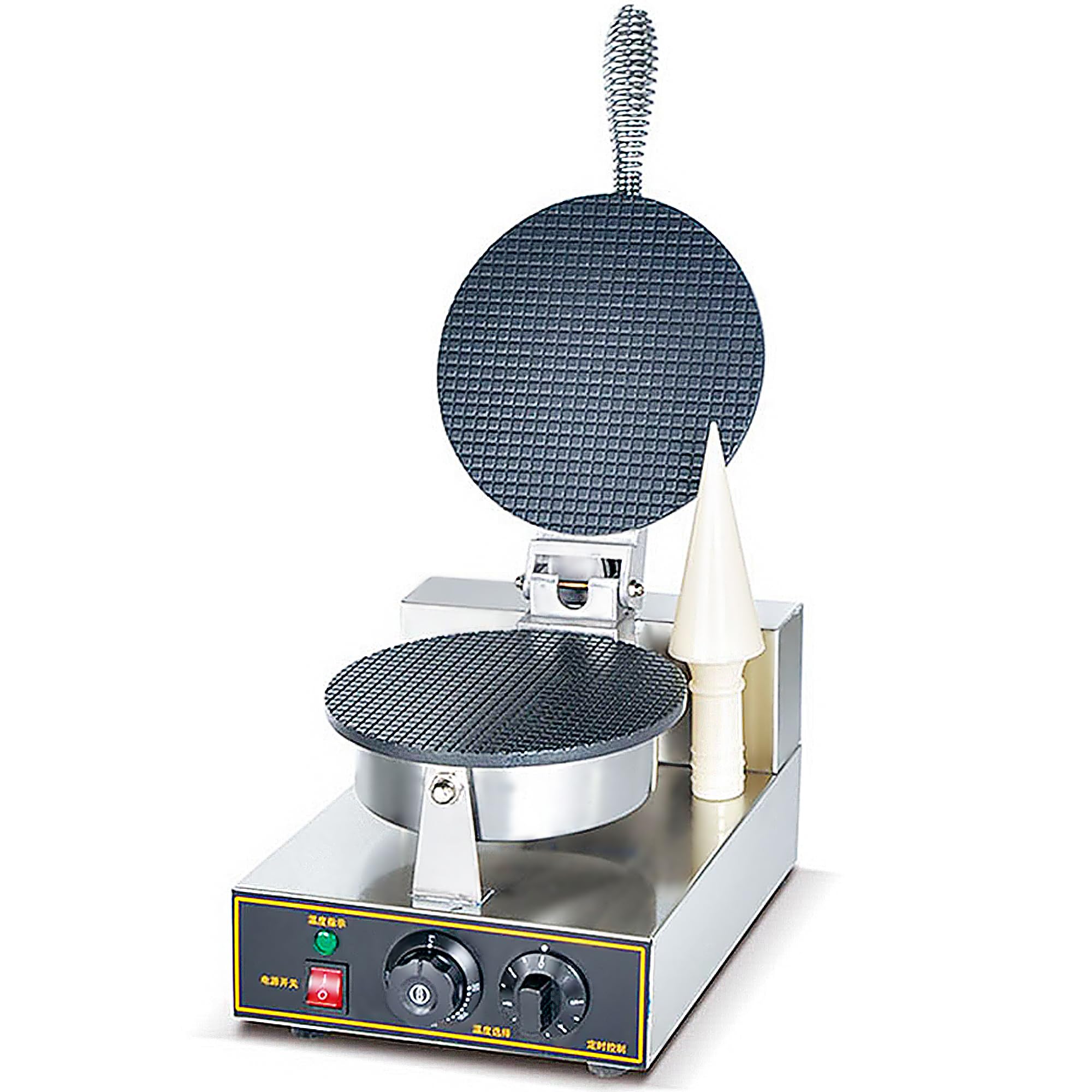 HQHAOTWU Ice Cream Cone Maker Electric Ice Cream Cone Waffle Maker Machine Nonstick Ice Cream Waffle Roll Maker Stainless Steel Egg Roll Maker Waffle Cone Machine Time Control Single Head 110V