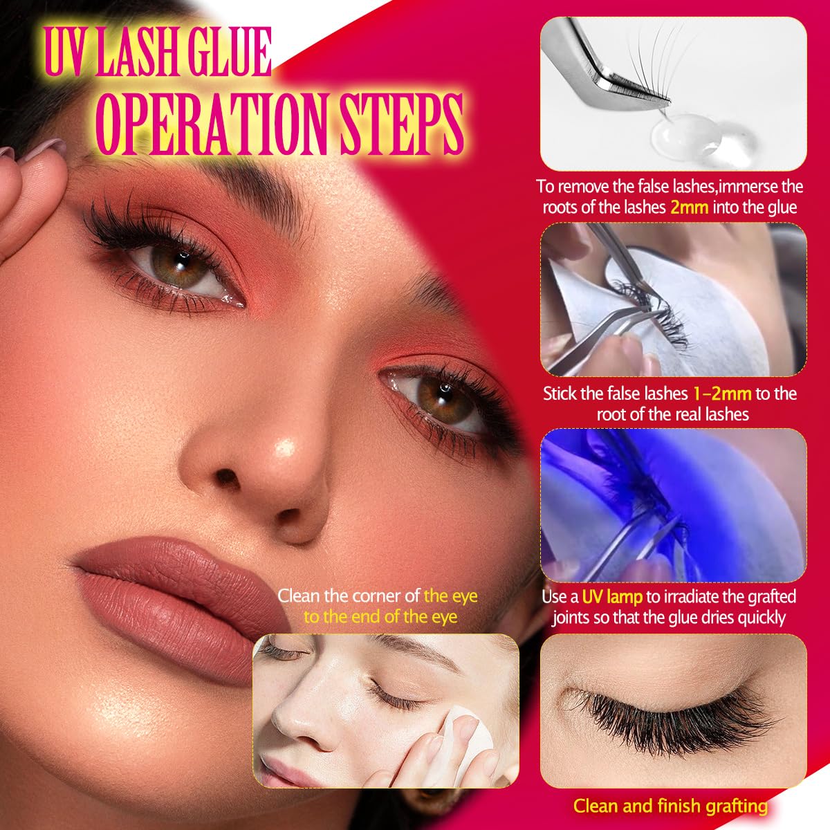 Upgraded UV Eyelash Extension Glue 1 Sec Drying More Stable Waterproof Strong Bond (UV Light REQ.) -Ultra Violet Lash Cure Gel Glue for Professional Use Only(5ml)