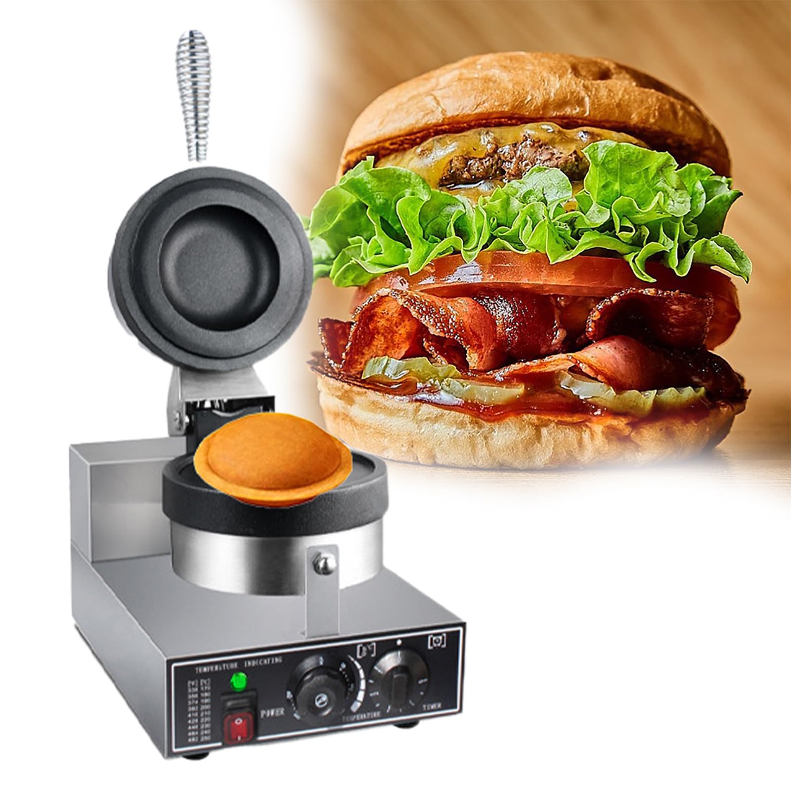 Prensa Comercial para Hamburguesas, Máquina Eléctrica para Hacer Waffles y Hamburguesas, Prensa para Sándwiches de Helado, Prensa para Paninis, Control de Tiempo y Temperatura