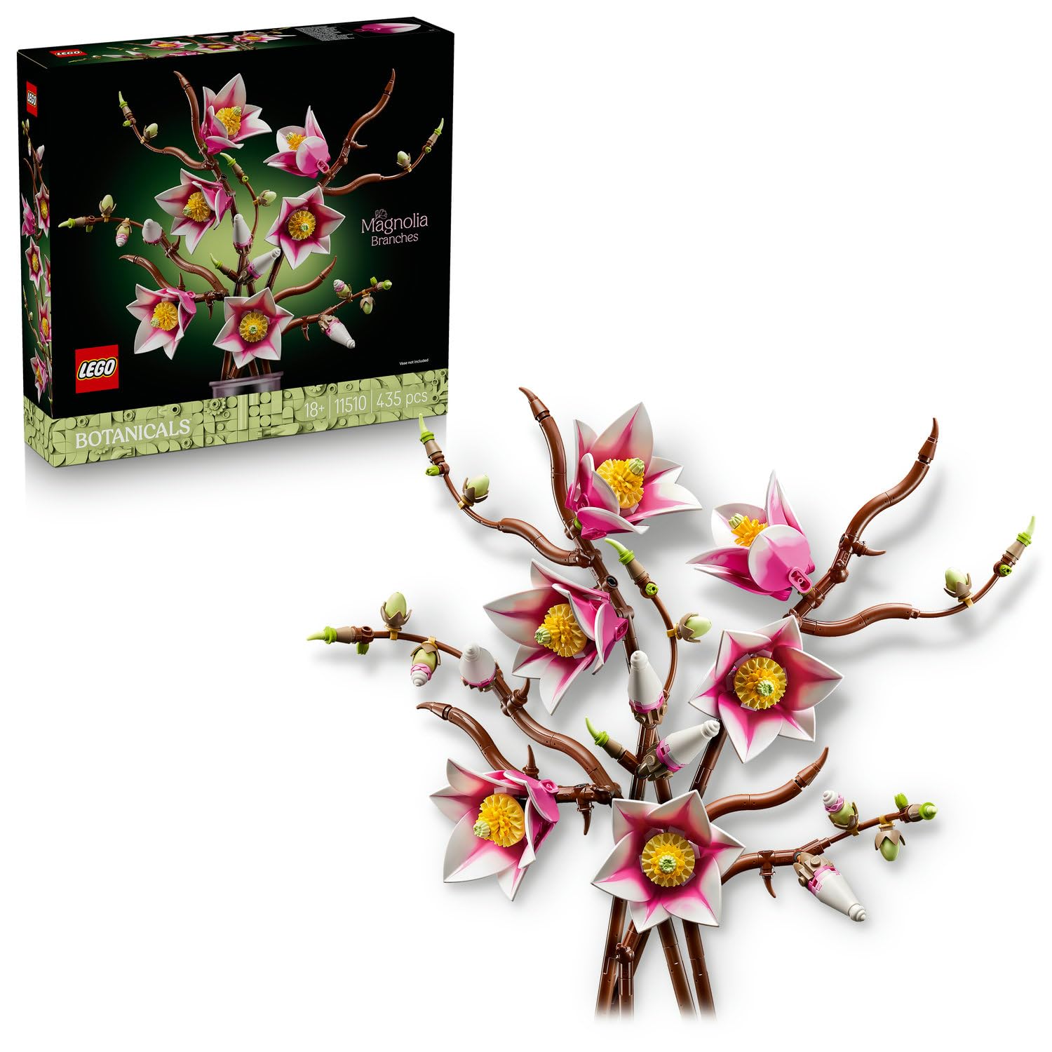 LEGO Botanicals Manolya Dalları 11510 - Yetişkinler için Cupcake Parçaları ve Kahverengi Kurbağalar Dahil Çeşitli Detaylar İçeren Çiçek Buketi Model Yapım Seti, Hediye Fikri (435 Parça)