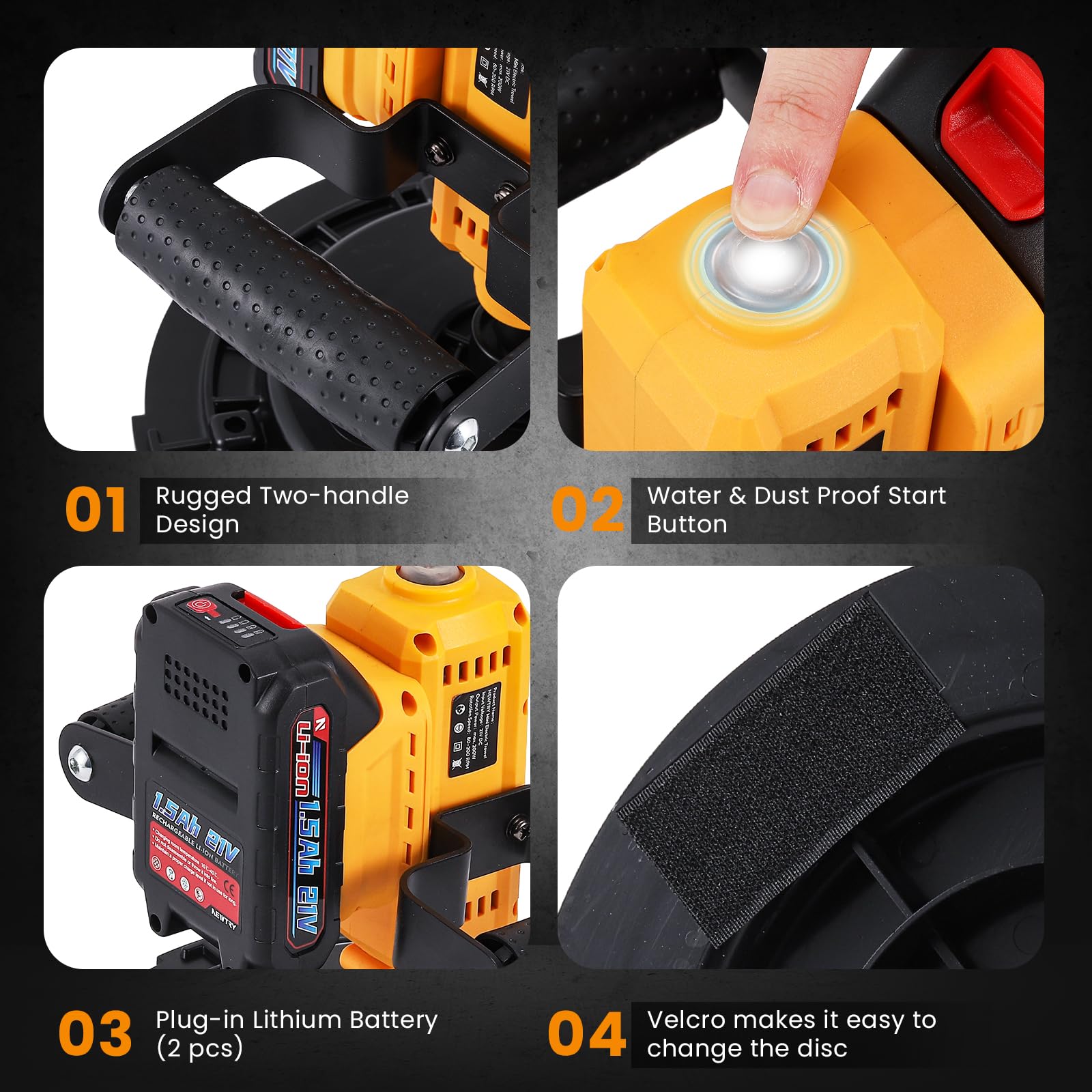 NEWTRY Mini alisadora eléctrica sin cable de 20V con 2 baterías de 1.5Ah y cargador, Lijadora máquina extensible para enlucir y pintar, con discos de repuesto (sin alargadera)