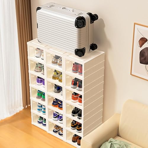 Miniatura 8 de Caja de almacenamiento plegable para zapatos, organizador de 6 niveles de plástico con puerta transparente para entrada, contenedores de