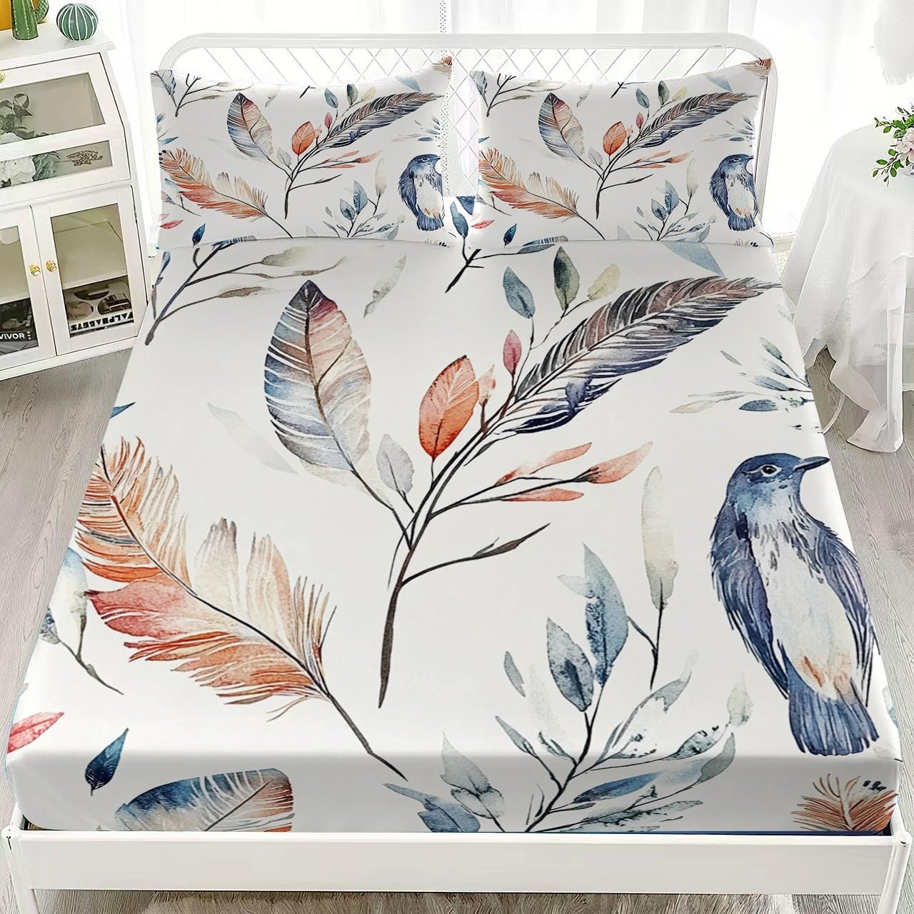 Drap Housse 200x200x30cm Bonnet 30cm Blanc pour 2 Personnes lit