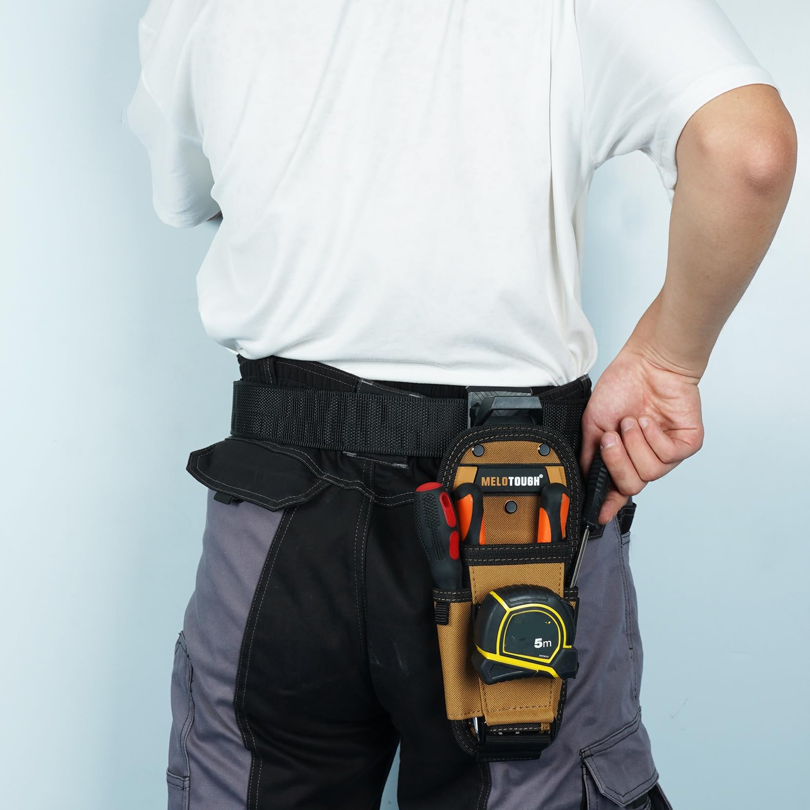 MELOTOUGH Piccola custodia per attrezzi con clip da cintura a sgancio rapido, custodia per attrezzi con clip per tapemeasure per elettricisti, mini organizer da lavoro e porta utensili per coltelli