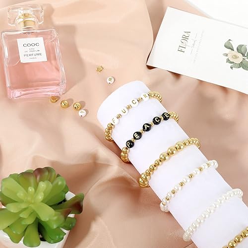 Miniatura 4 de Whaline Juego de 1500 cuentas espaciadoras doradas, 10 estilos, pulseras para hacer cuentas surtidas, doradas, blancas y negras, cuentas