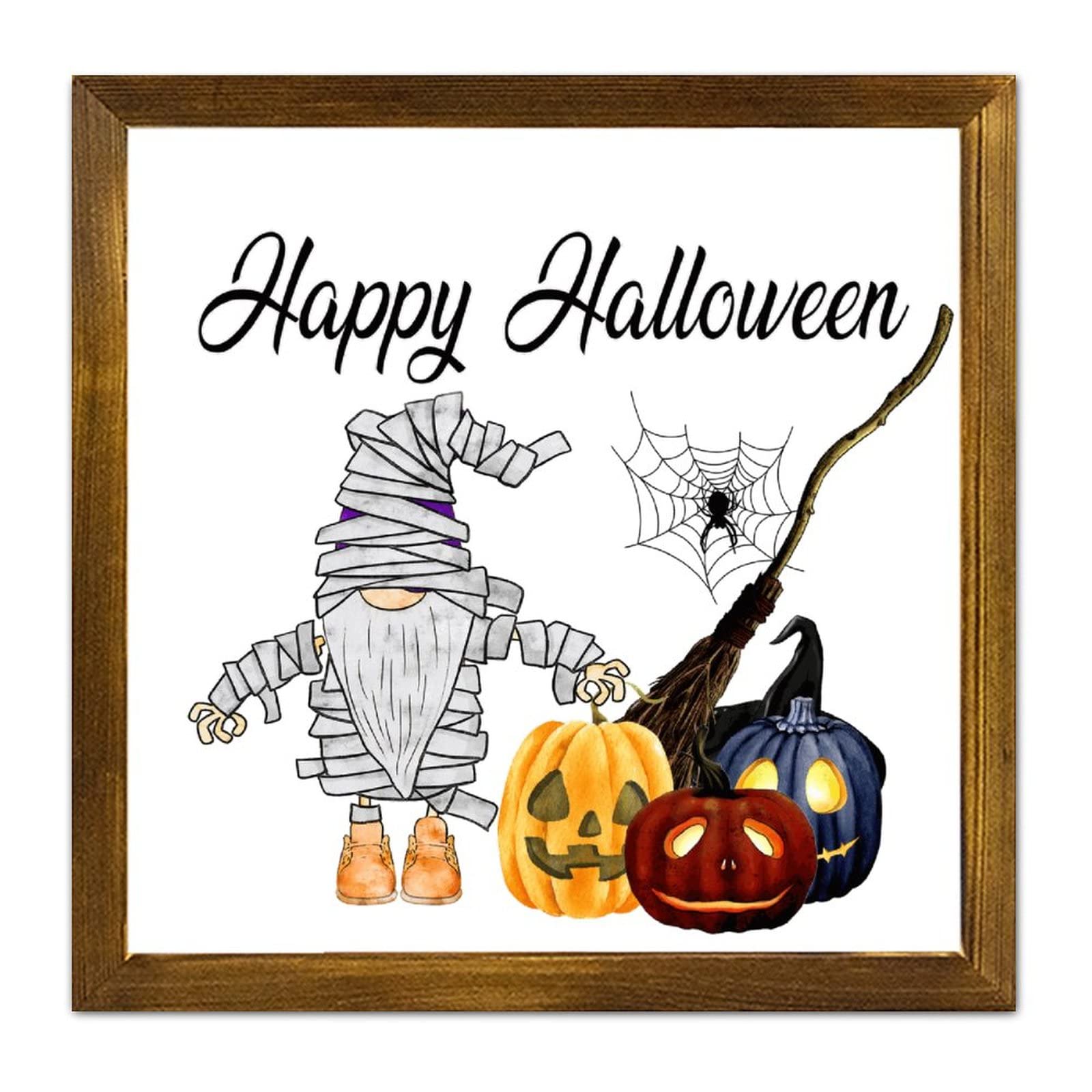 Plaque en bois nain de citrouille d'Halloween de style rustique suspendre salon 30cm