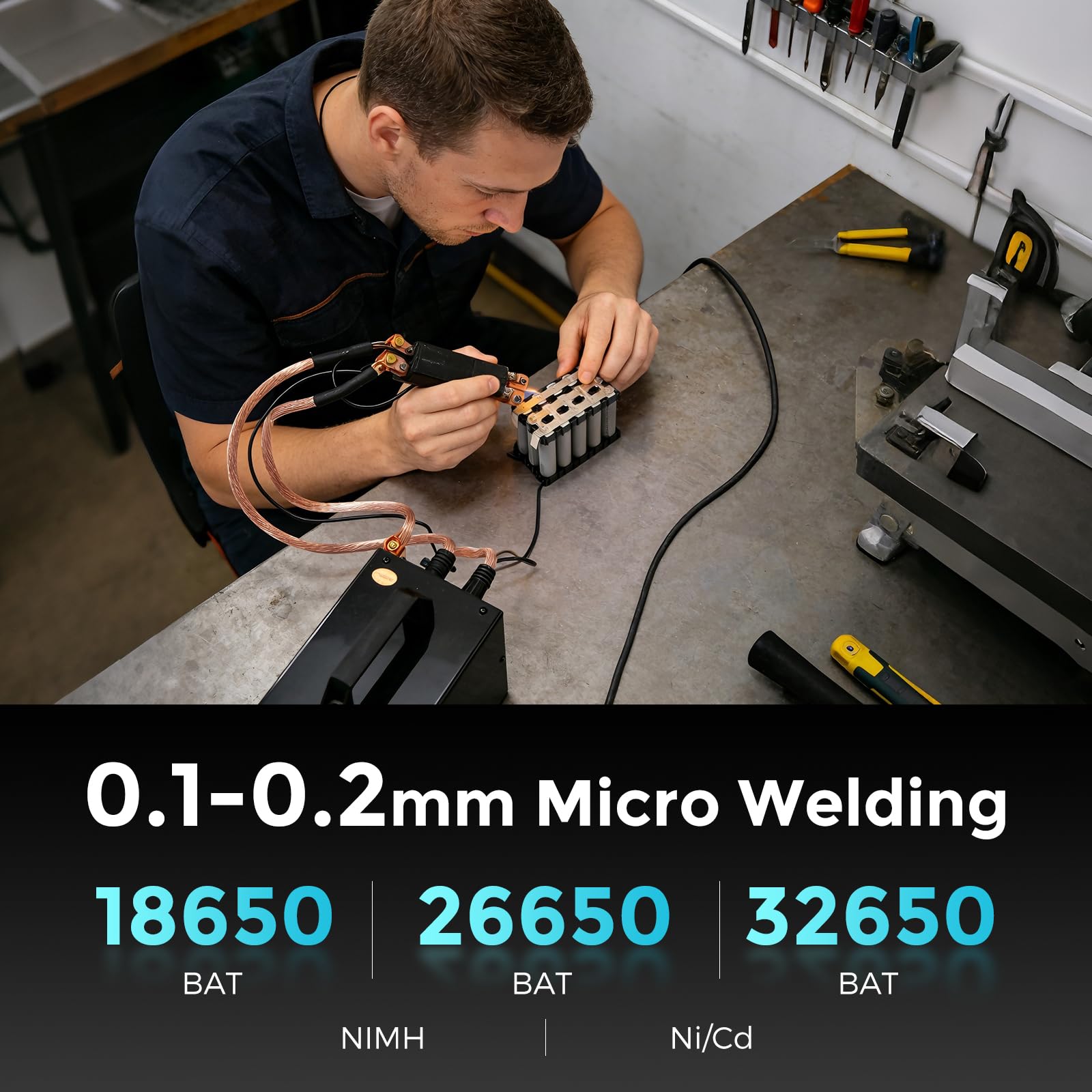 Bonvoisin Poste à Souder par Points, 400-1000A Sortie, 70cm Stylo de Soudage Intégré, pour 0,1-0,2mm Bande de Nickel, pour Batteries au Lithium 18650 Téléphone Portable (EU)