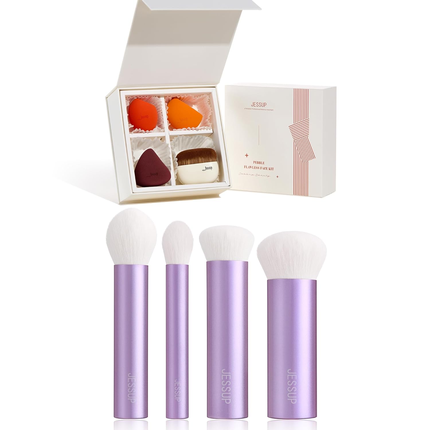 Jessup Foundation Brush with Makeup Sponge Set with Gift Box T505 Bundled with Face Kabuki Makeup Brushes Set T517