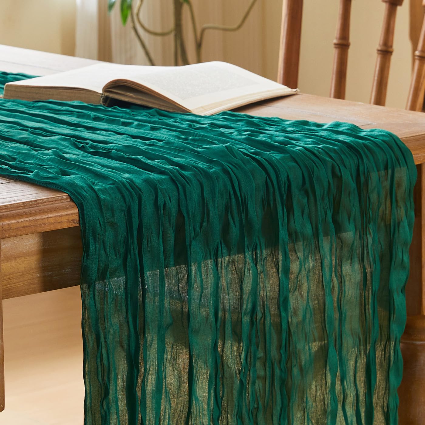 LAIDANLA Emerald Cheesecloth Table Runner 90 x 300cm Gauze Table Runner