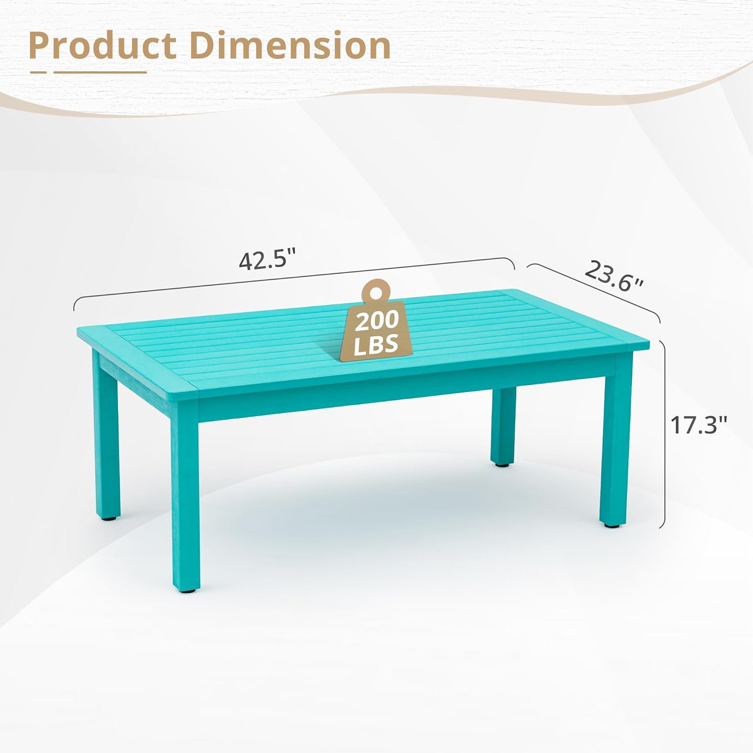 LUE BONA Outdoor Coffee Table, HDPS Patio Coffee Tables for Outside Rectangle, Adjustable Levelling Feet/Weather Resistant, Patio Table for Deck, Pool, Balcony, Indoor or Outdoor Use, Aruba Blue