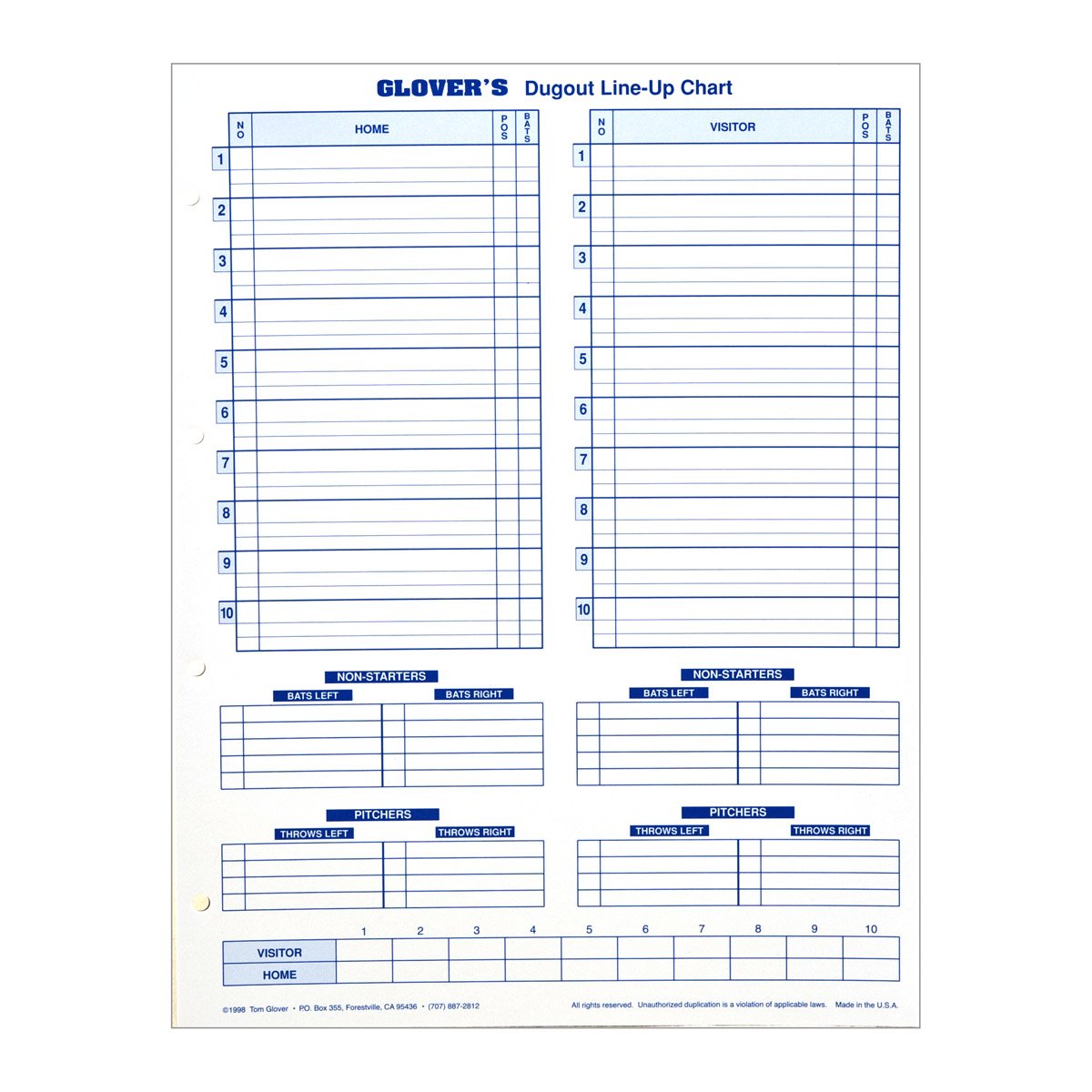 Dugout Line-Up Charts (11 x 14.5)
