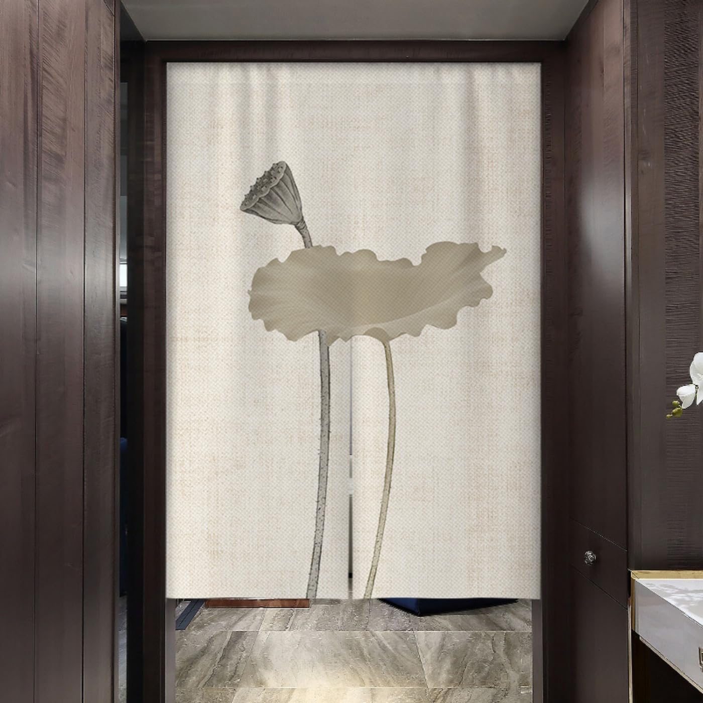 Guest Ruyunlai Japanese Noren Doorway Curtain, M5 Lotus Flower, 100x150cm