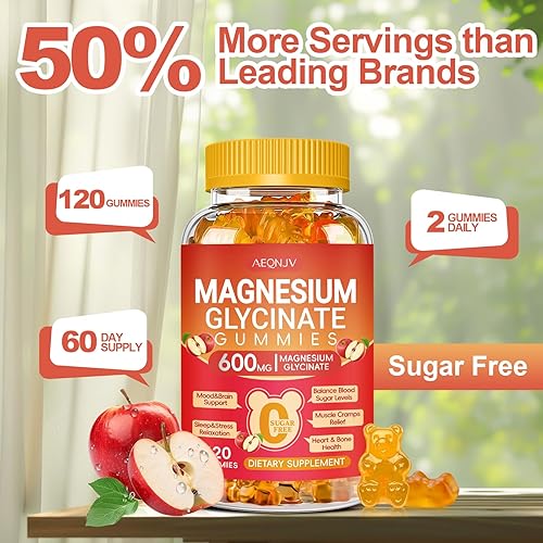 Miniatura 4 de Gomitas de glicinato de magnesio de 600 mg de alta absorción, glicinato de magnesio para mujeres y hombres con vitamina D, B6 y CoQ10 para adultos y